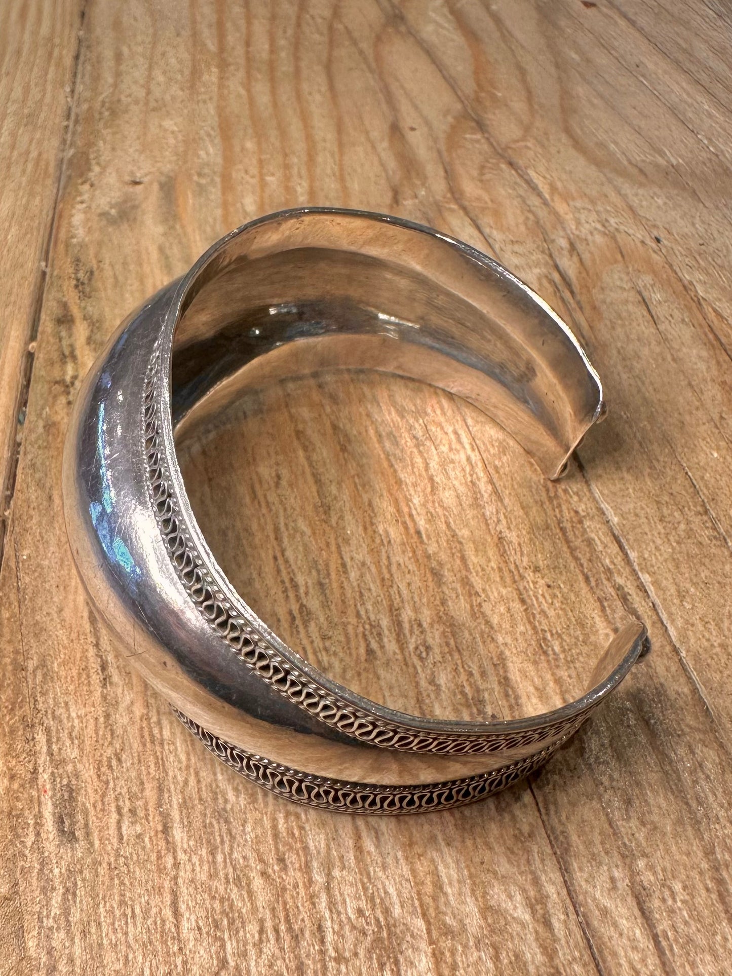 Vintage Wide Tribal Cuff 925 Sterling Silver Bangle