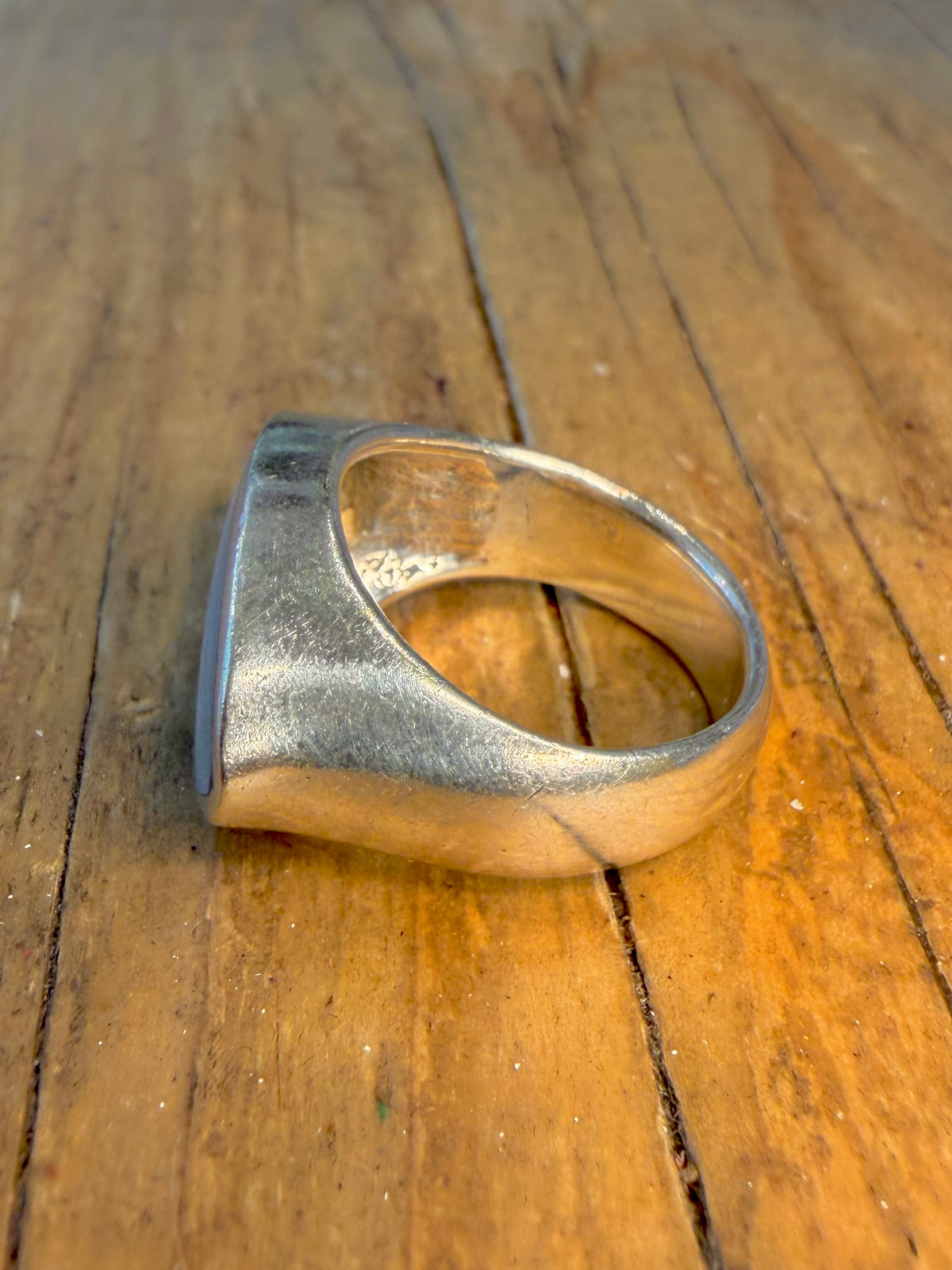 Modernist Blue Mother of Pearl 925 Sterling Silver Size N Ring