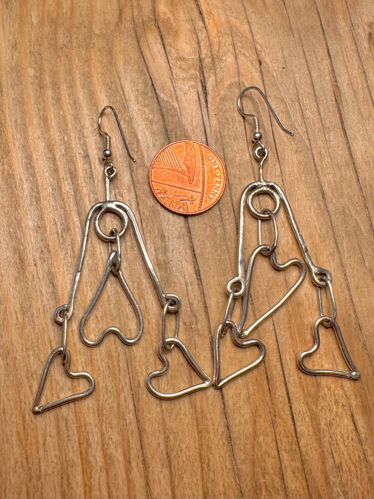 Abstract Heart Dangle 925 Sterling Silver Earrings