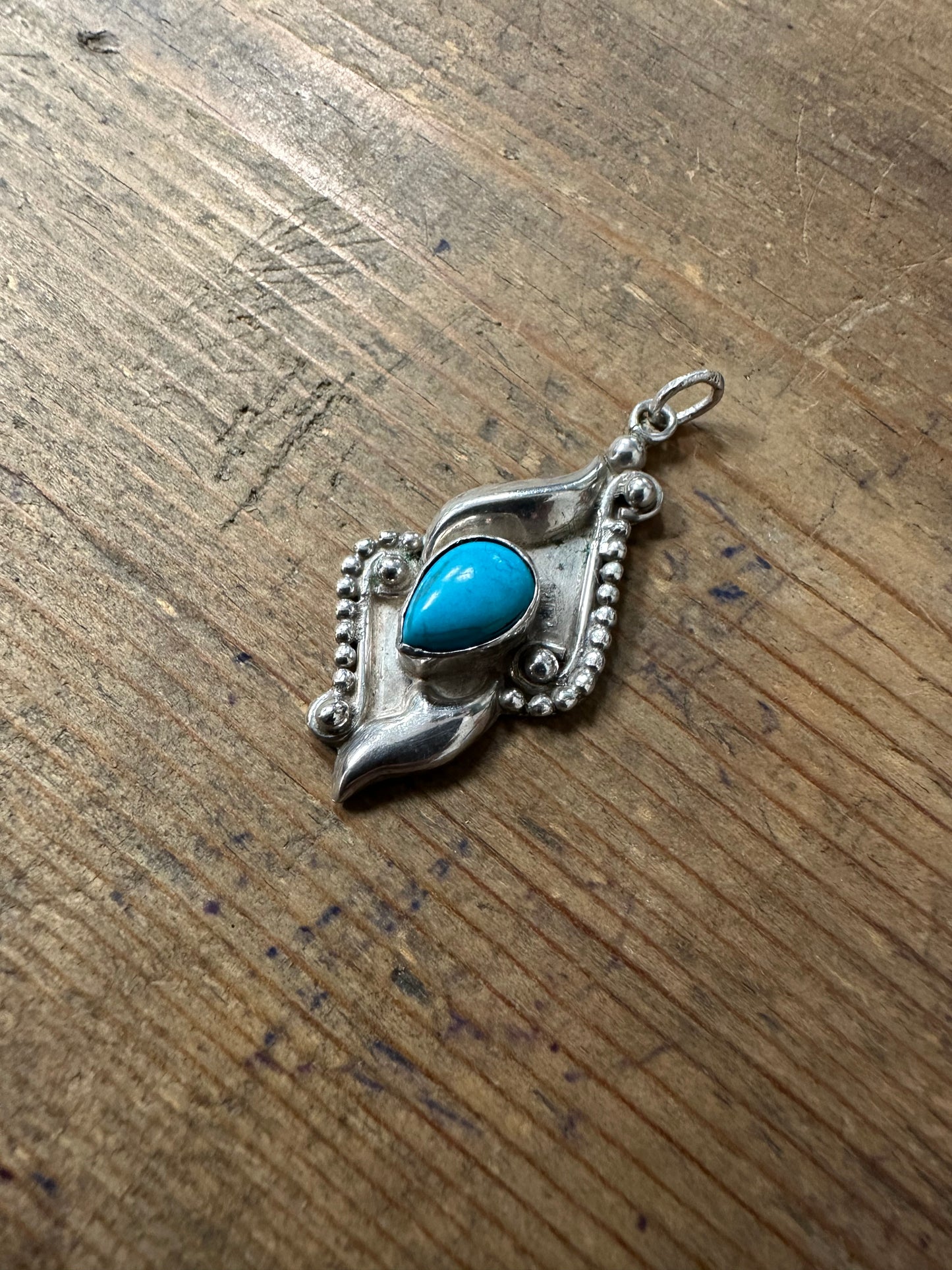 Vintage Turquoise Ornate Silver Pendant