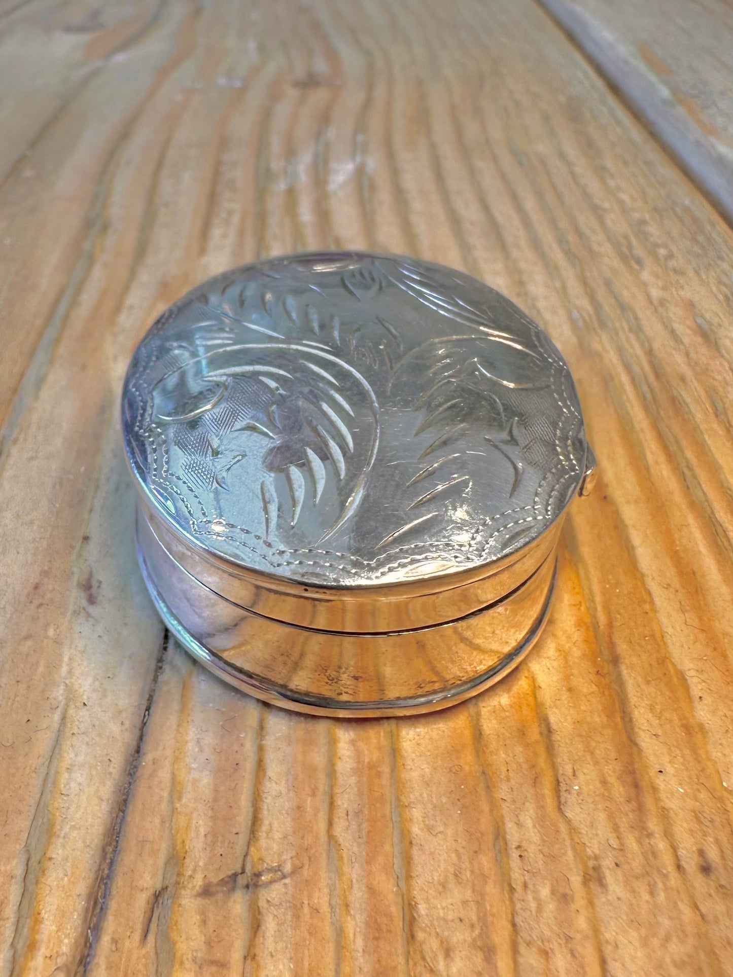 Large Engraved 1996 Oval Pill Box 935 Sterling Silver Collectable