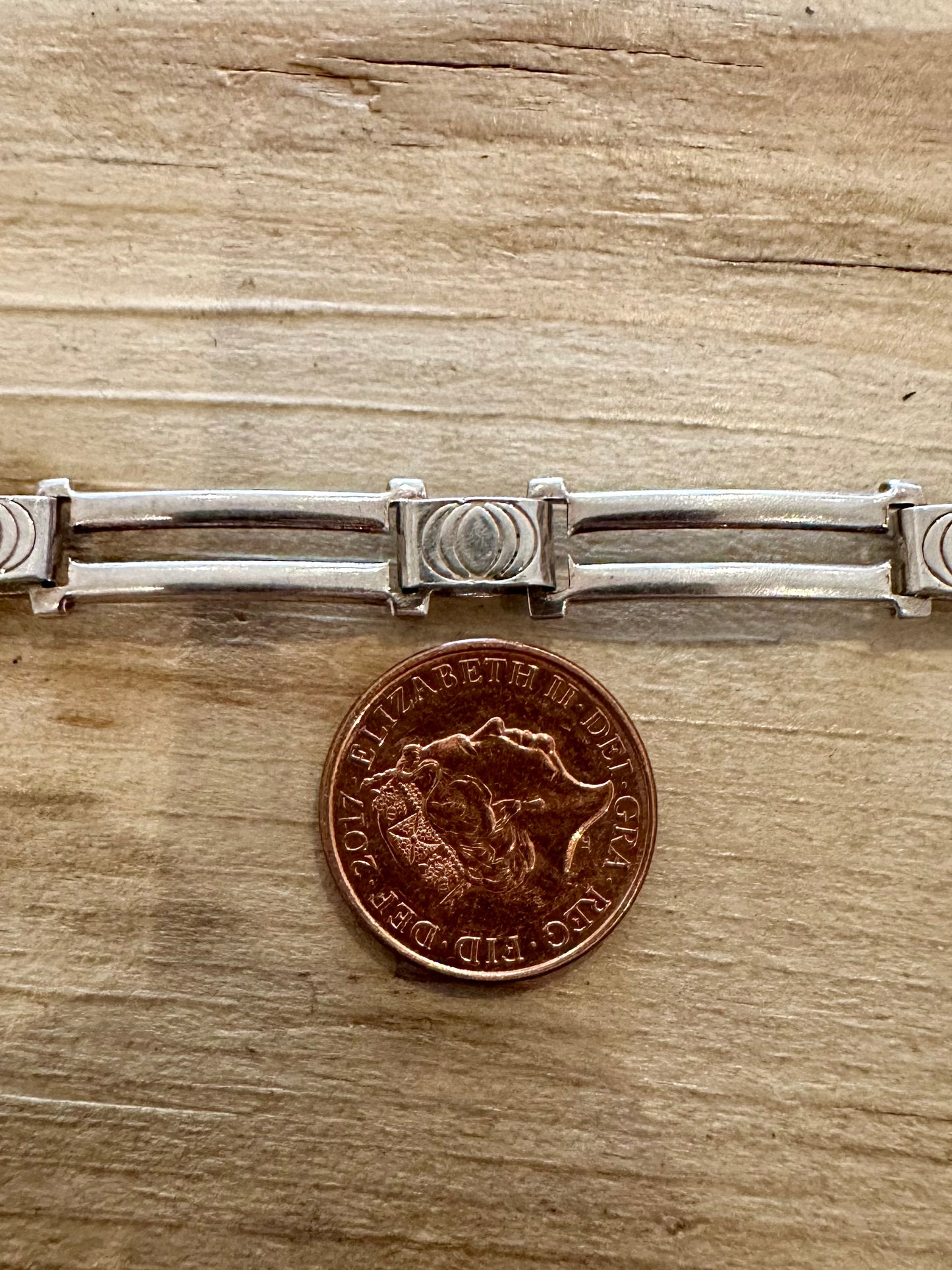 Vintage Unique Bar and Rectangle 925 Silver Italy 8.3 inch Bracelet