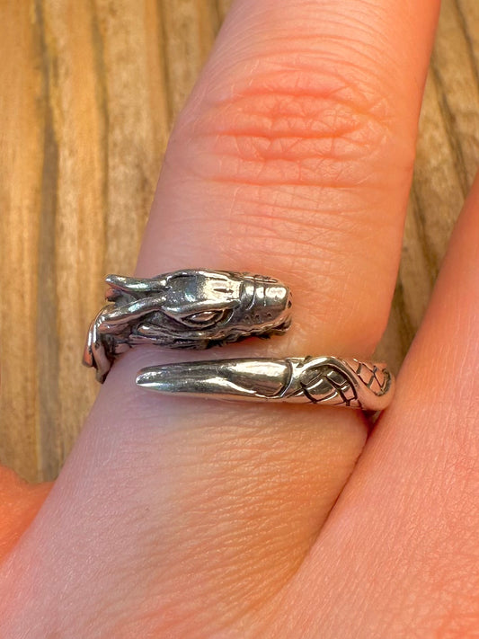 Dragon Wrap Around Textured 925 Sterling Silver Size R Ring