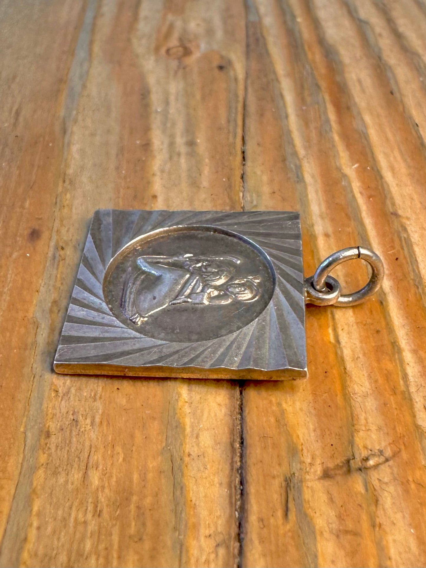 St Christopher Square Textured 925 Sterling Silver Pendant