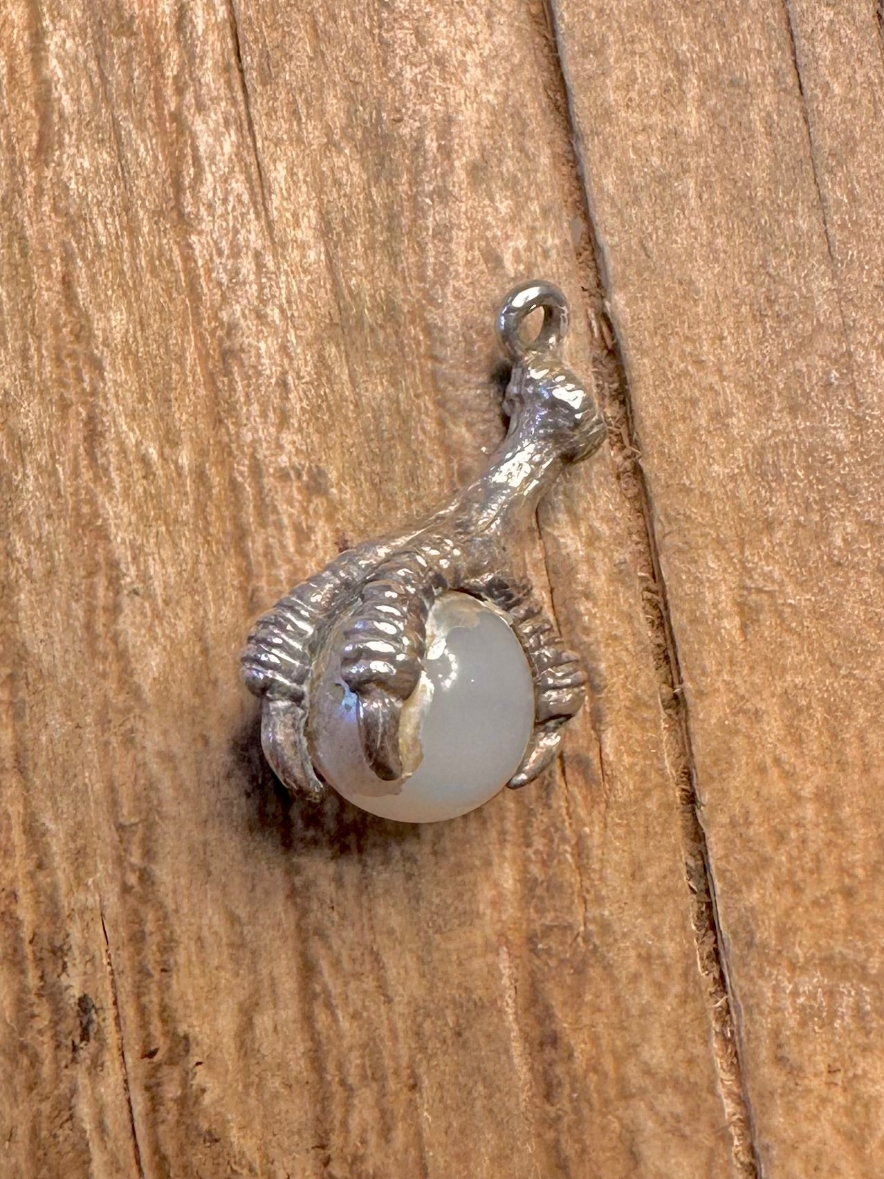 Vintage Claw and White Ball 925 Sterling Silver Charm Pendant