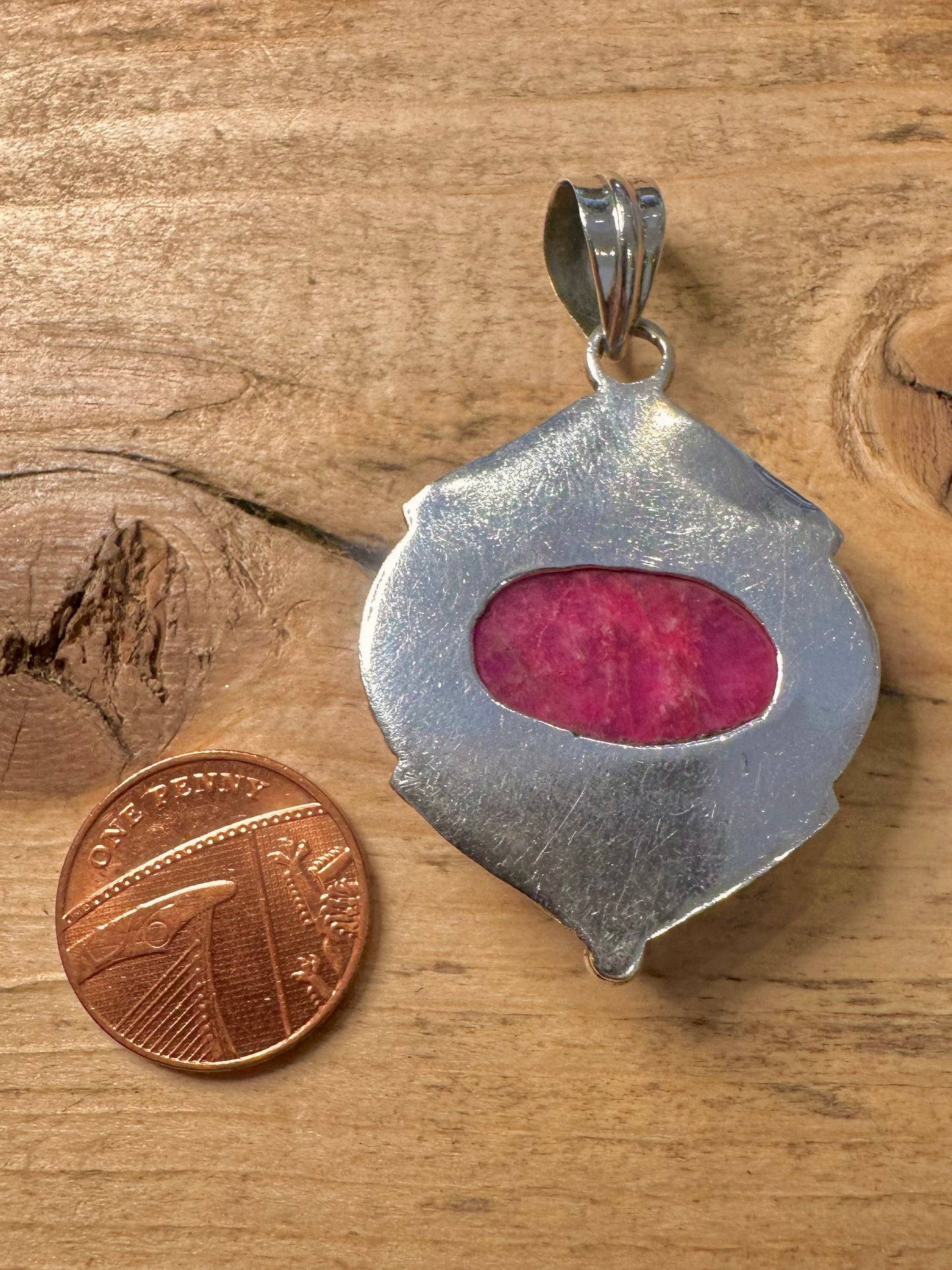 Vintage Pink Moonstone Boho 925 Silver Pendant