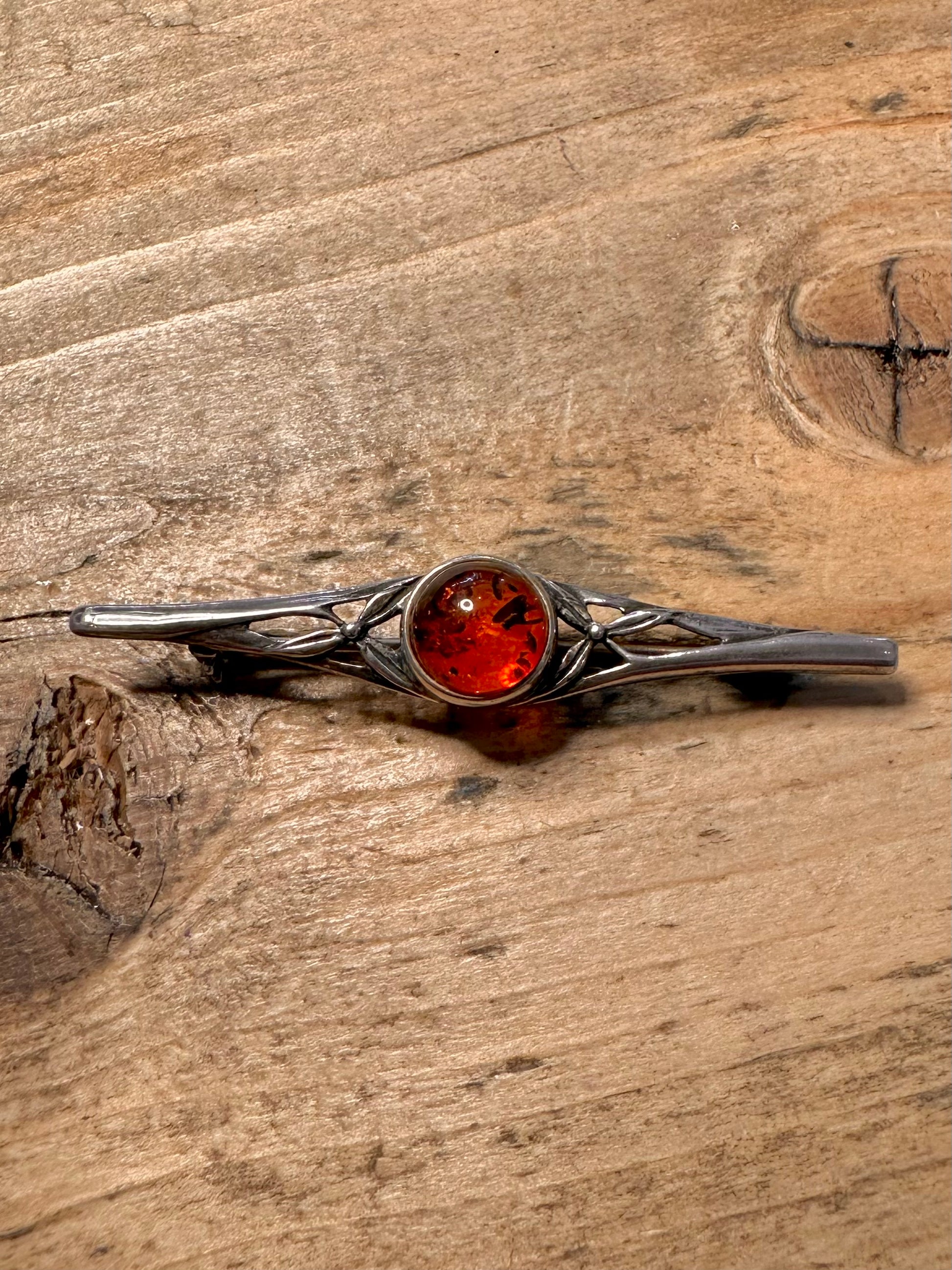 Vintage Amber 925 Silver Brooch