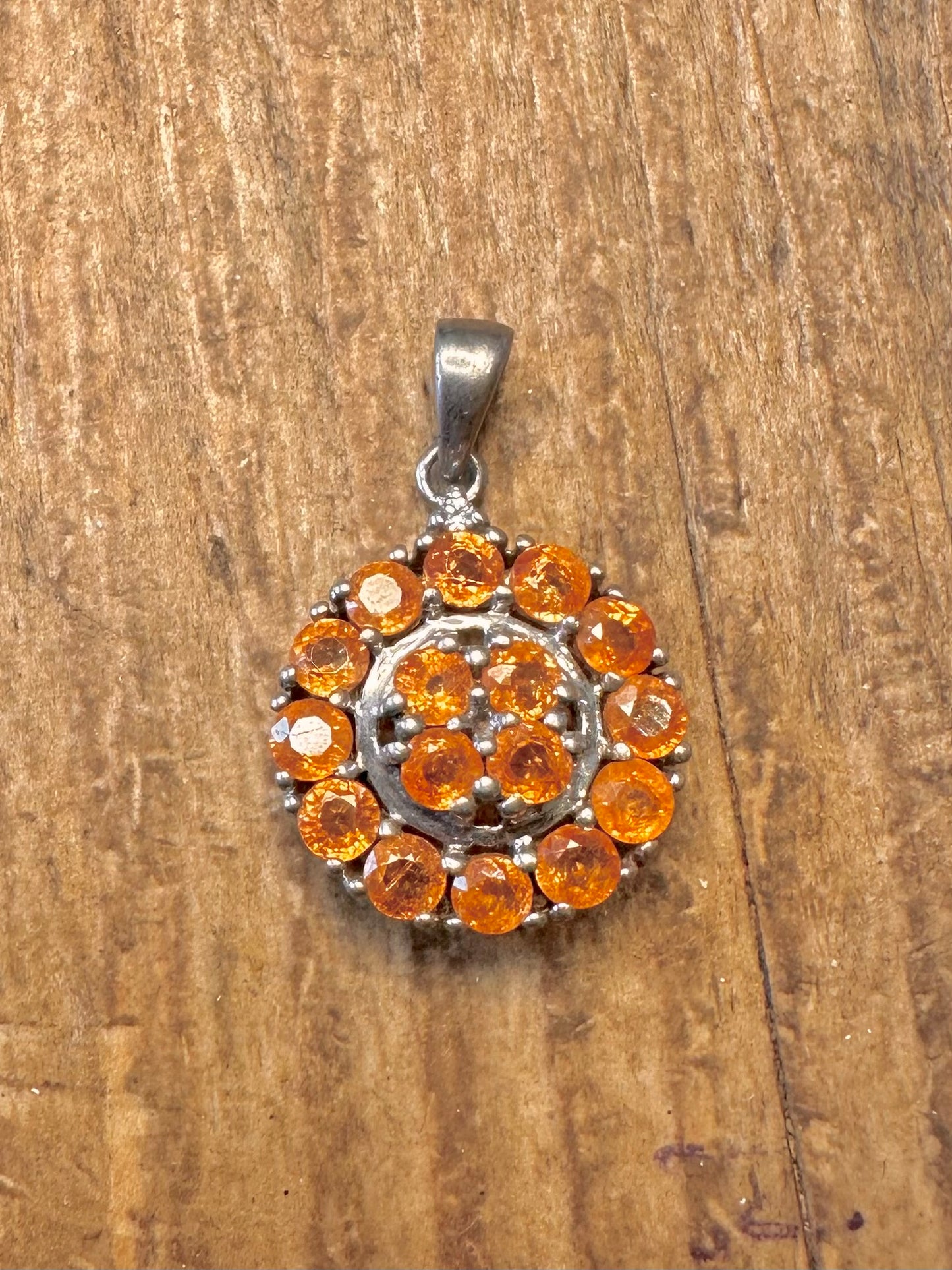 Orange Stone Cluster 925 Sterling Silver Pendant