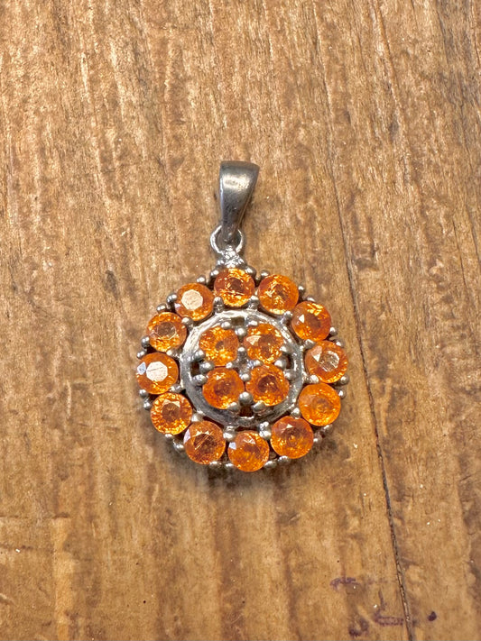 Orange Stone Cluster 925 Sterling Silver Pendant