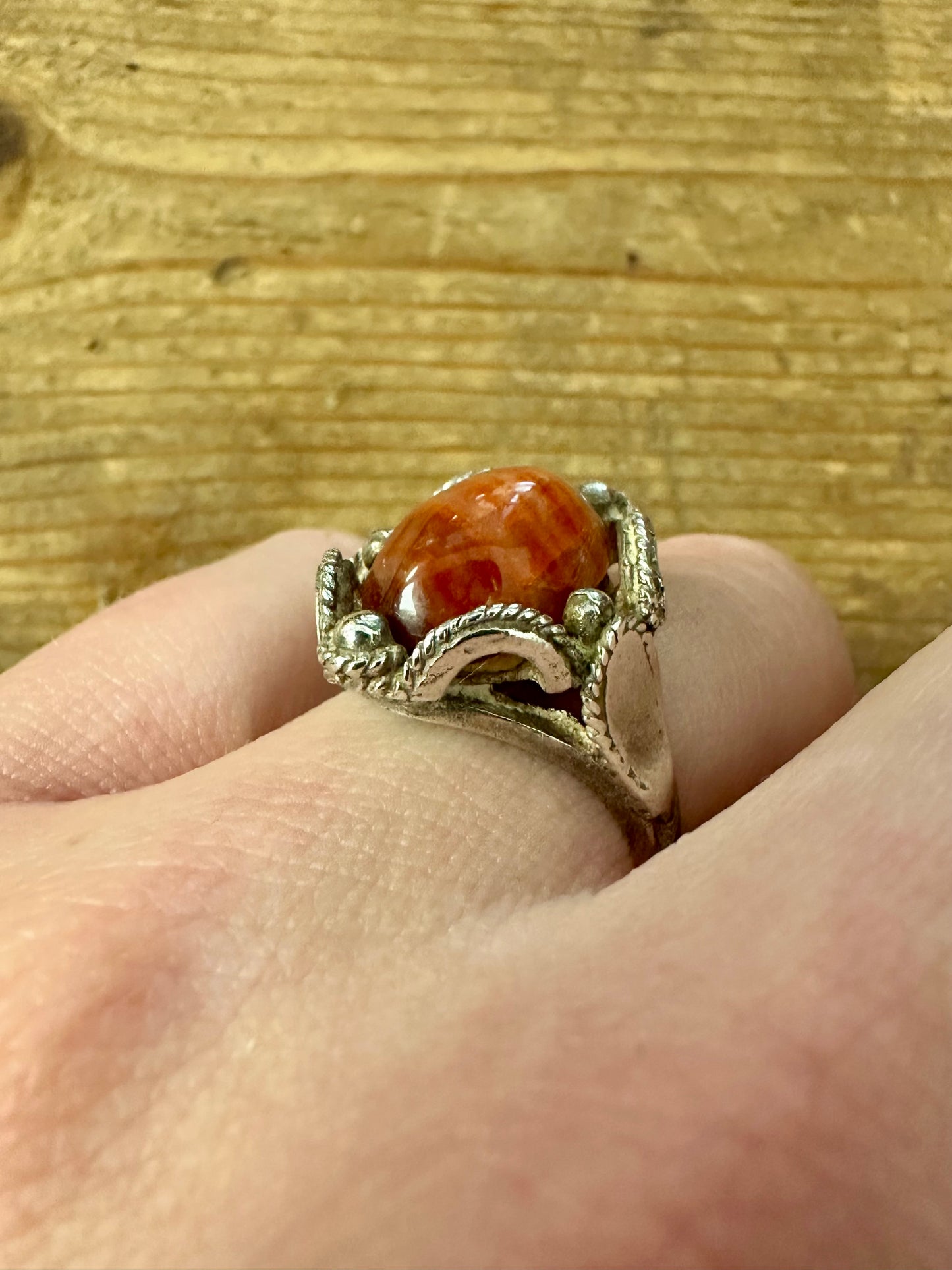 Vintage Banded Agate Ornate 925 Silver Size O Ring