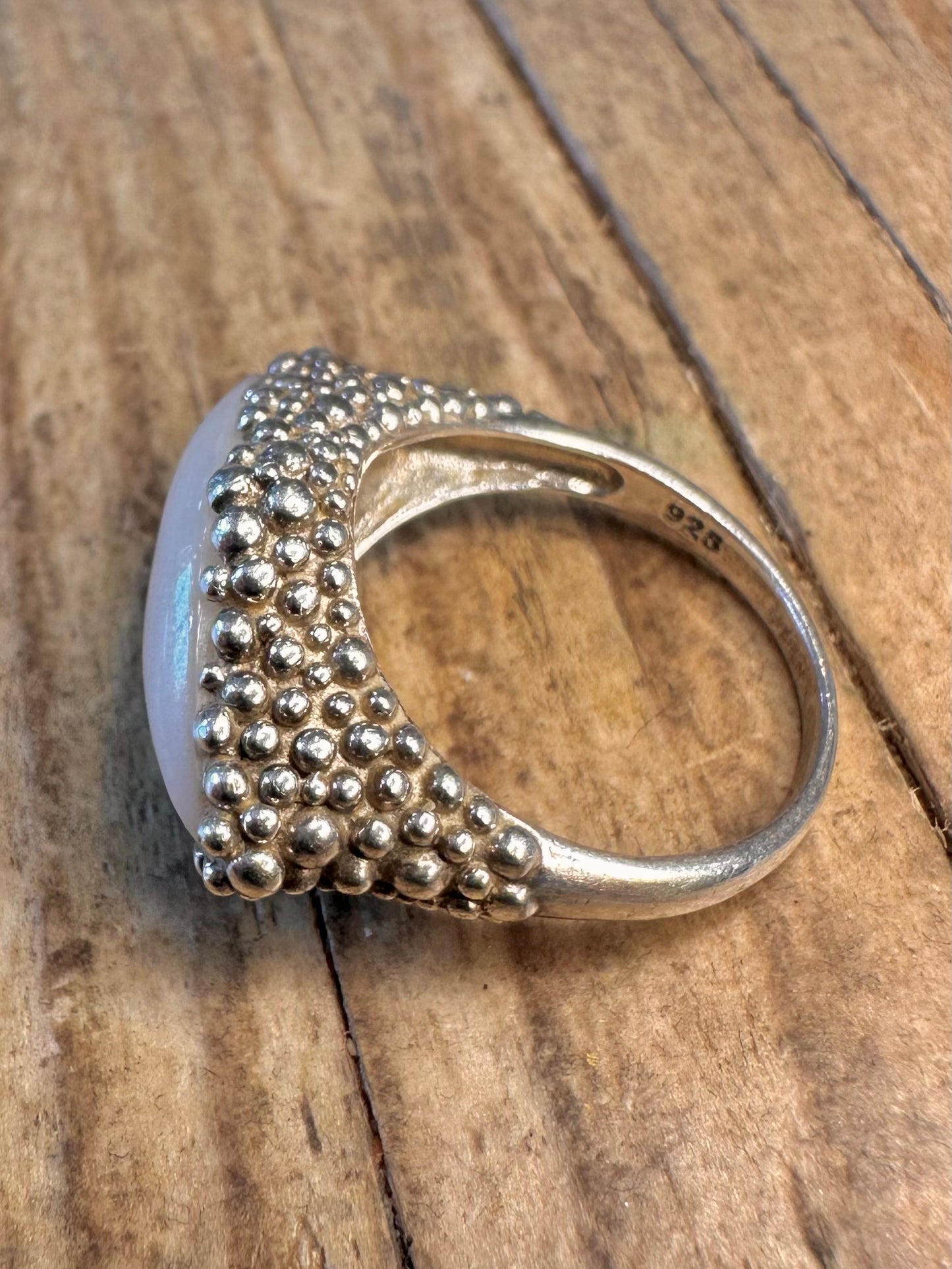 Perlmutt-Blasen-Effekt 925 Sterling Silber Ring Größe N