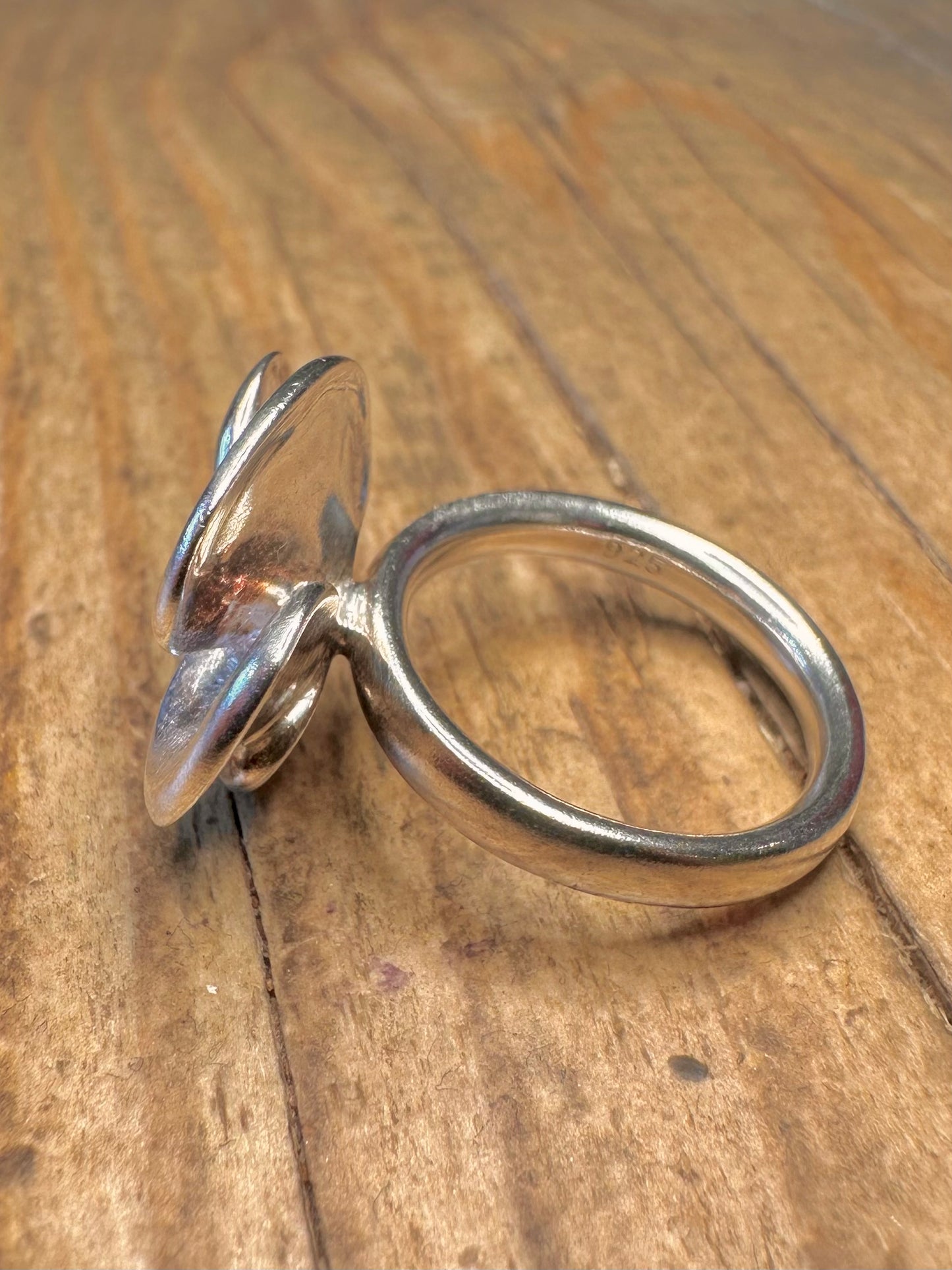 Abstrakter Blumen-Ring aus 925er Sterlingsilber, Größe J