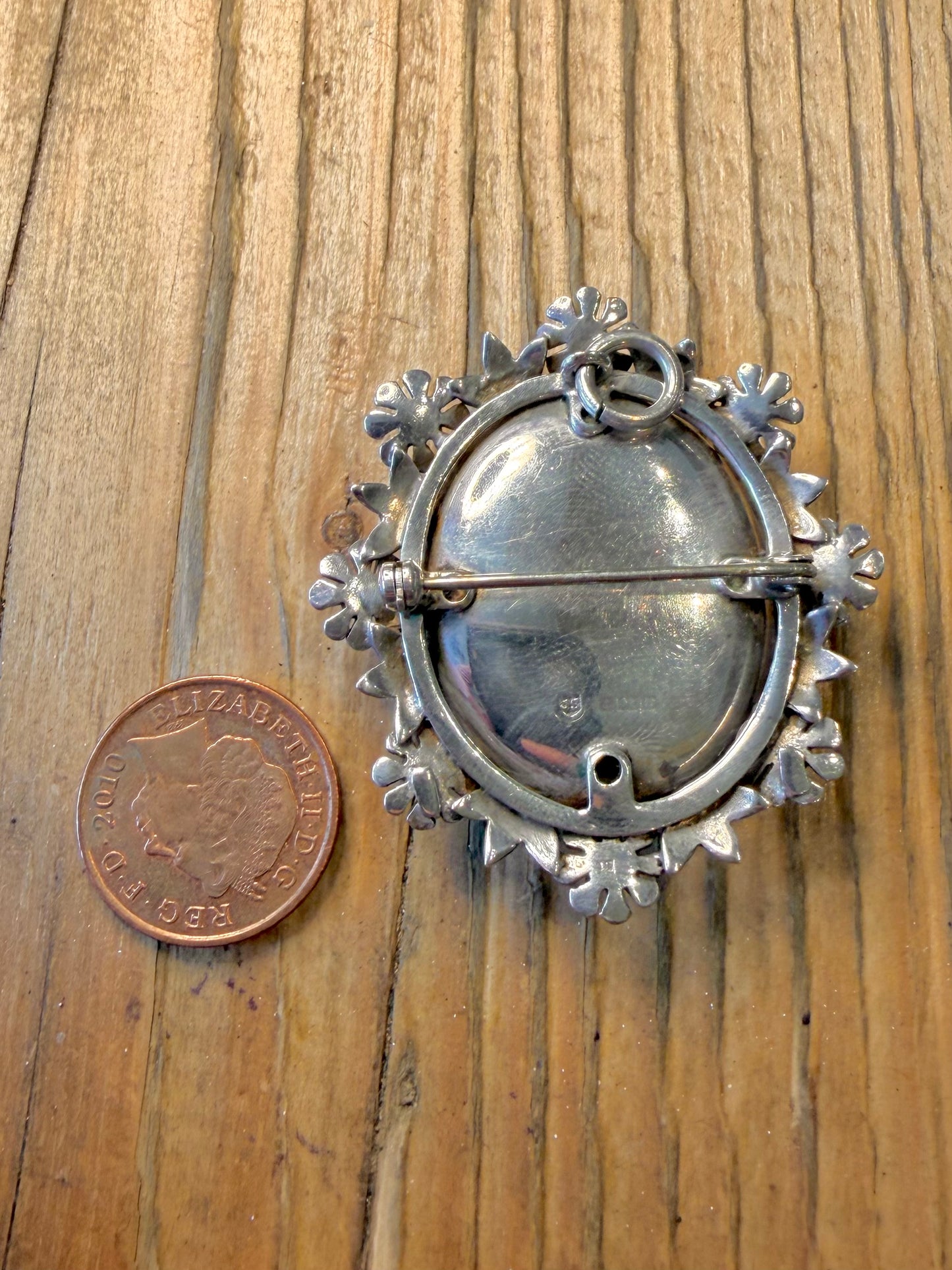 Large 1969 Floral Motif and Engraved Maker JS Birmingham Locket 925 Sterling Silver Pendant Brooch