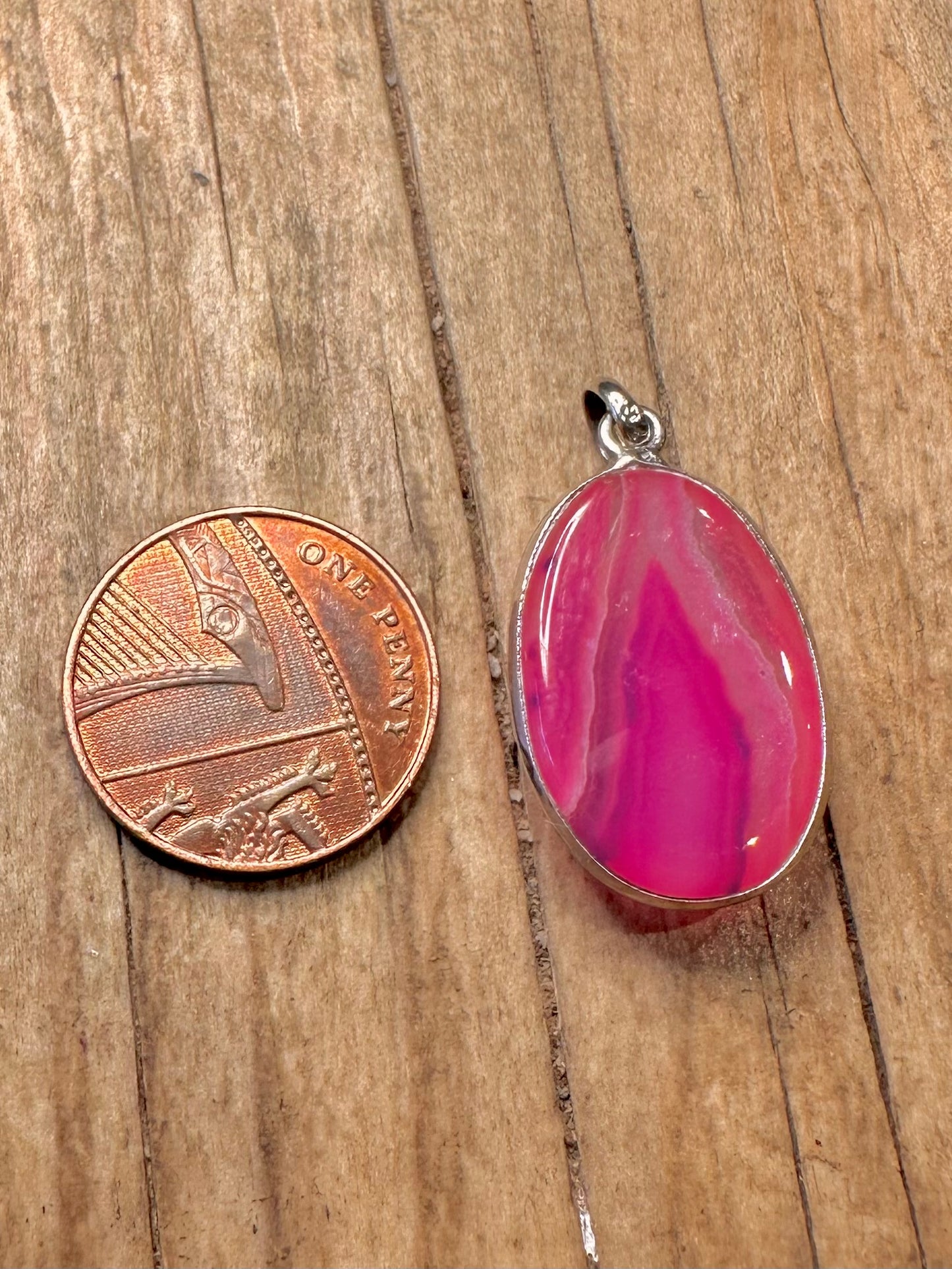 Vintage Oval Botswana Rosa Achat 925 Sterling Silber Anhänger