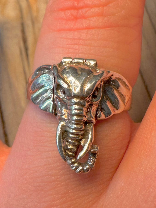 Vintage Elephant Opening Head 925 Silver Size Q Ring