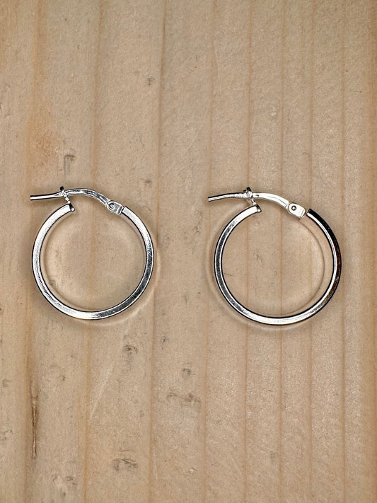 Flat Edge Hoop 925 Sterling Silver Earrings