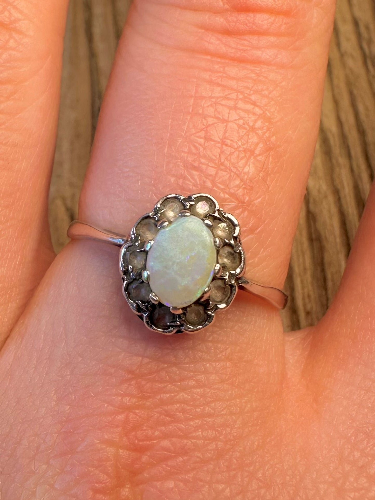 Opal and CZ 925 Sterling Silver Size W Ring