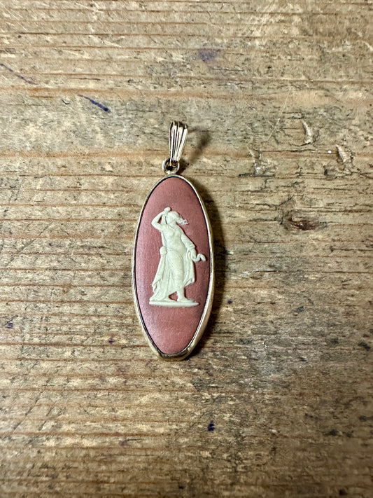 Vintage 1982 Red Wedgewood Made in England Gold on 925 Silver Pendant