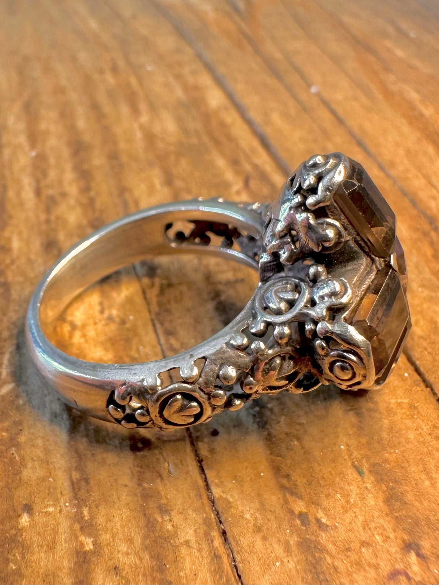 Ornate Smokey Quarts Filigree 925 Sterling Silver R Ring