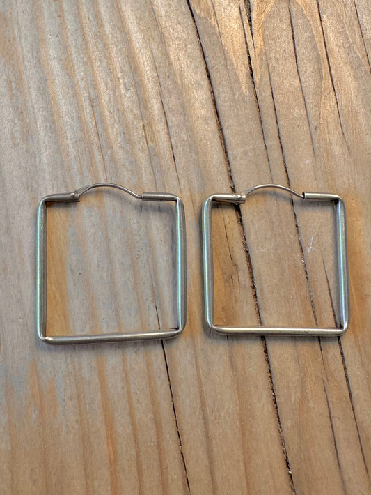 Abstract Square 925 Silver Hoop Earrings