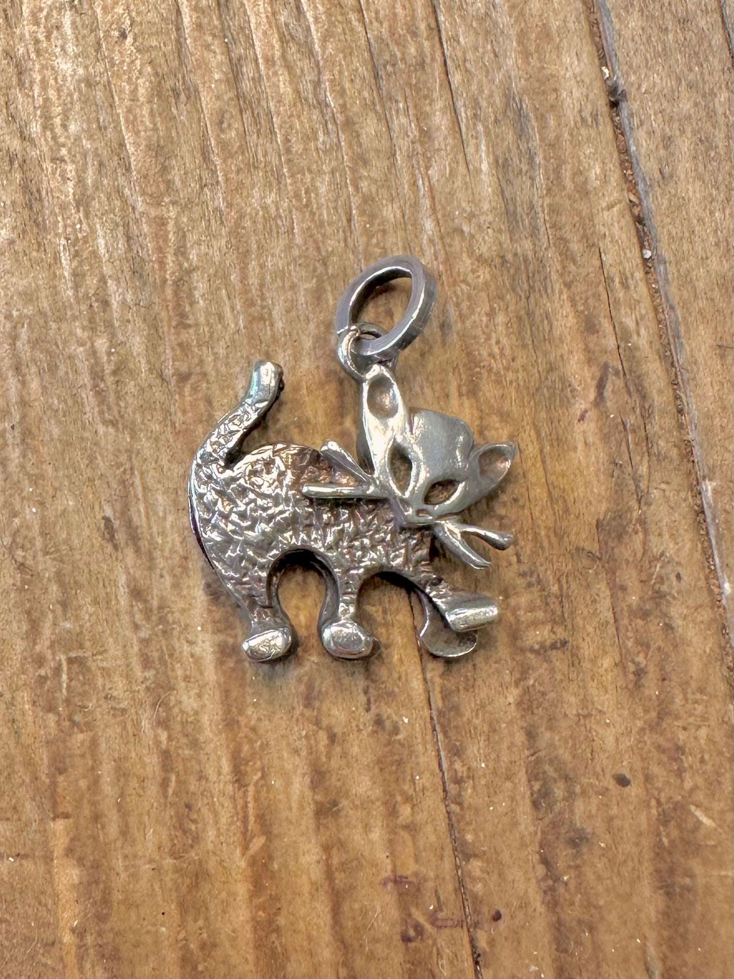Ronex Cat Kitten 1978 Textured 925 Sterling Silver Pendant