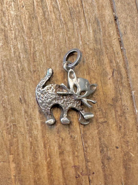 Ronex Cat Kitten 1978 Textured 925 Sterling Silver Pendant
