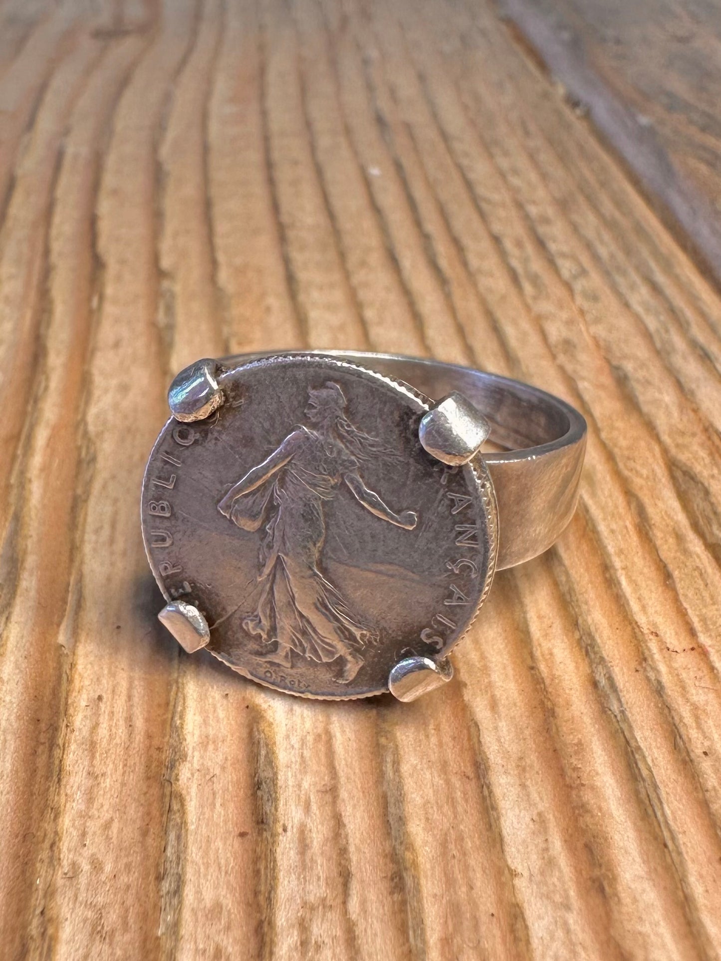 1918 Frankreich 50 Centimes 925er Sterlingsilber Ring Größe Y