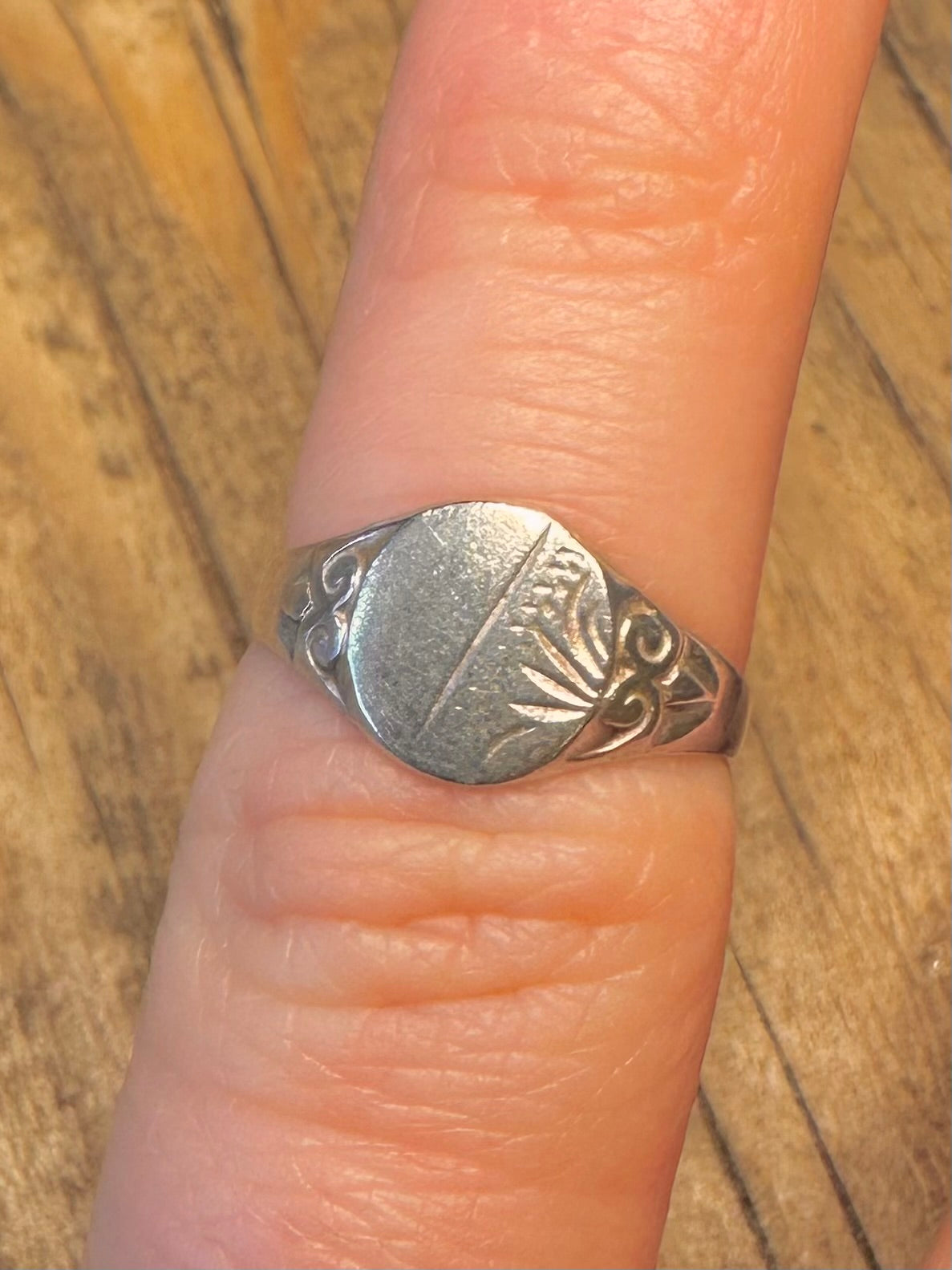 Engraved Signet 925 Sterling Silver Size H Ring