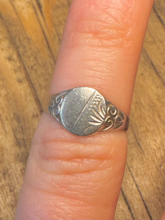 Engraved Signet 925 Sterling Silver Size H Ring
