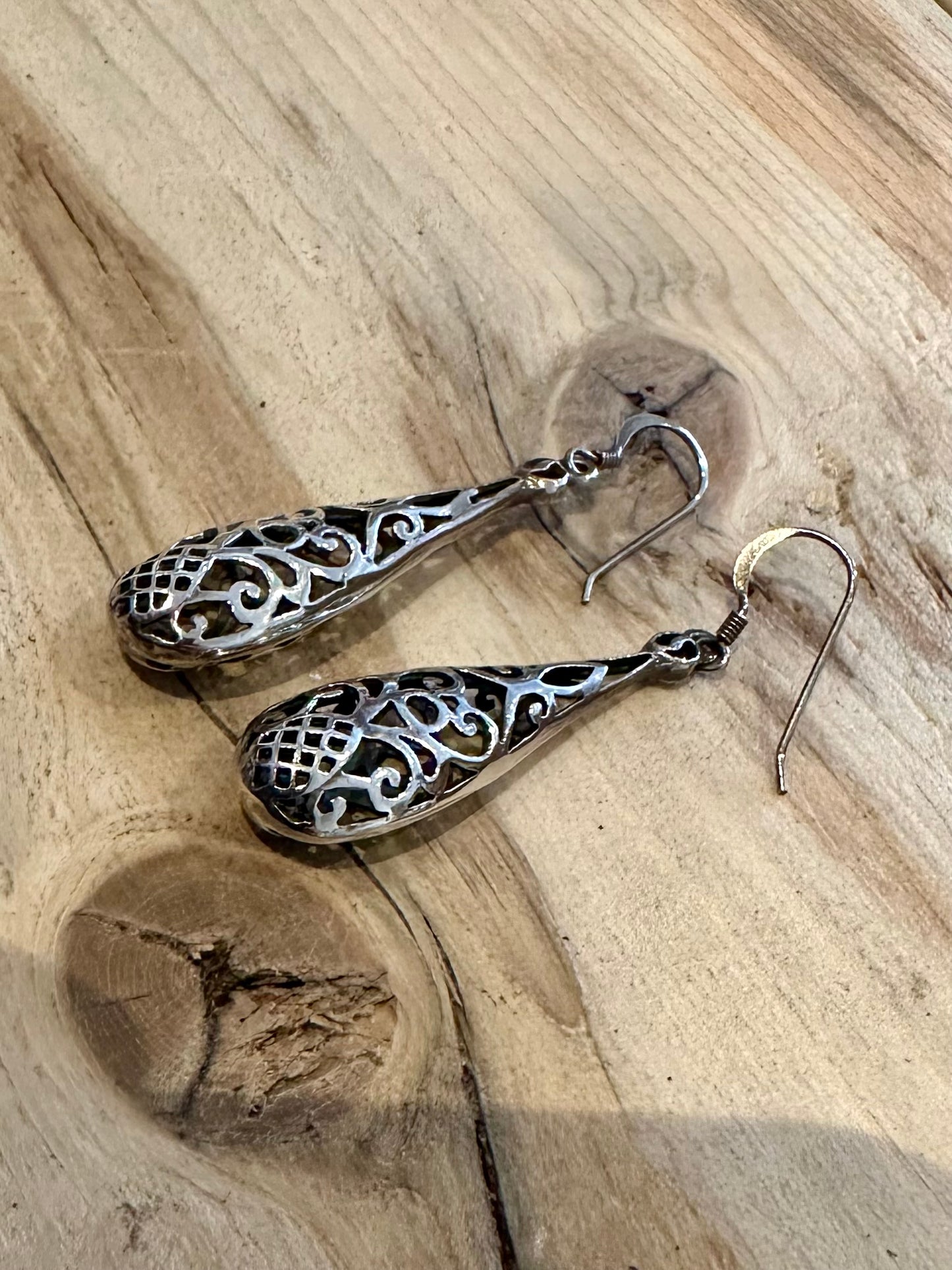 Vintage Filigree Tear Drop 925 Silver Earrings