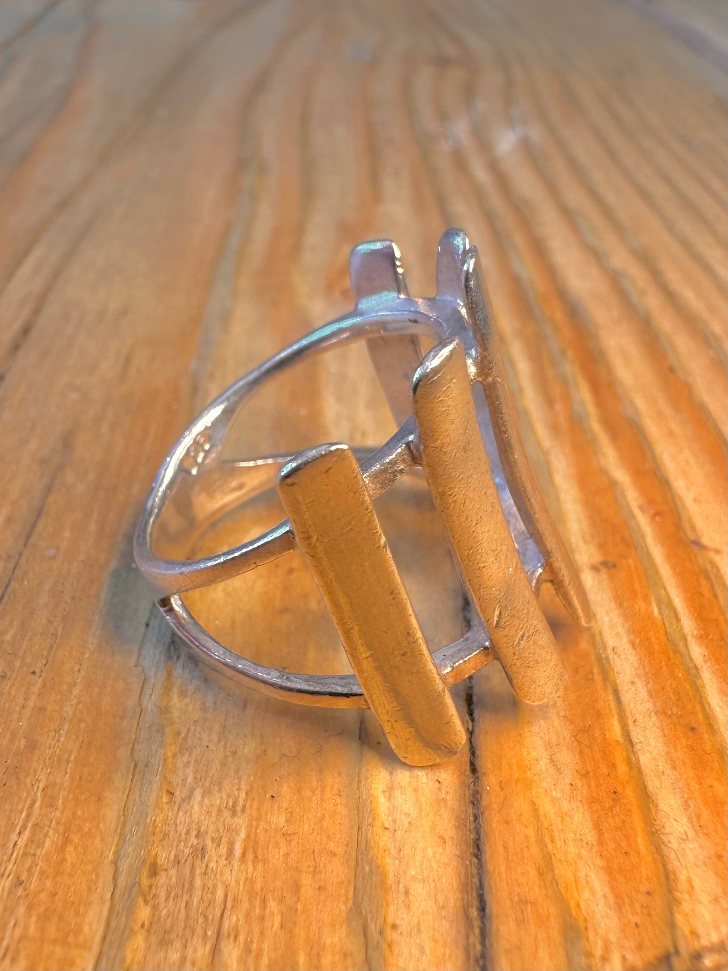 Modernist Vertical Bars 925 Sterling Silver Size P Ring