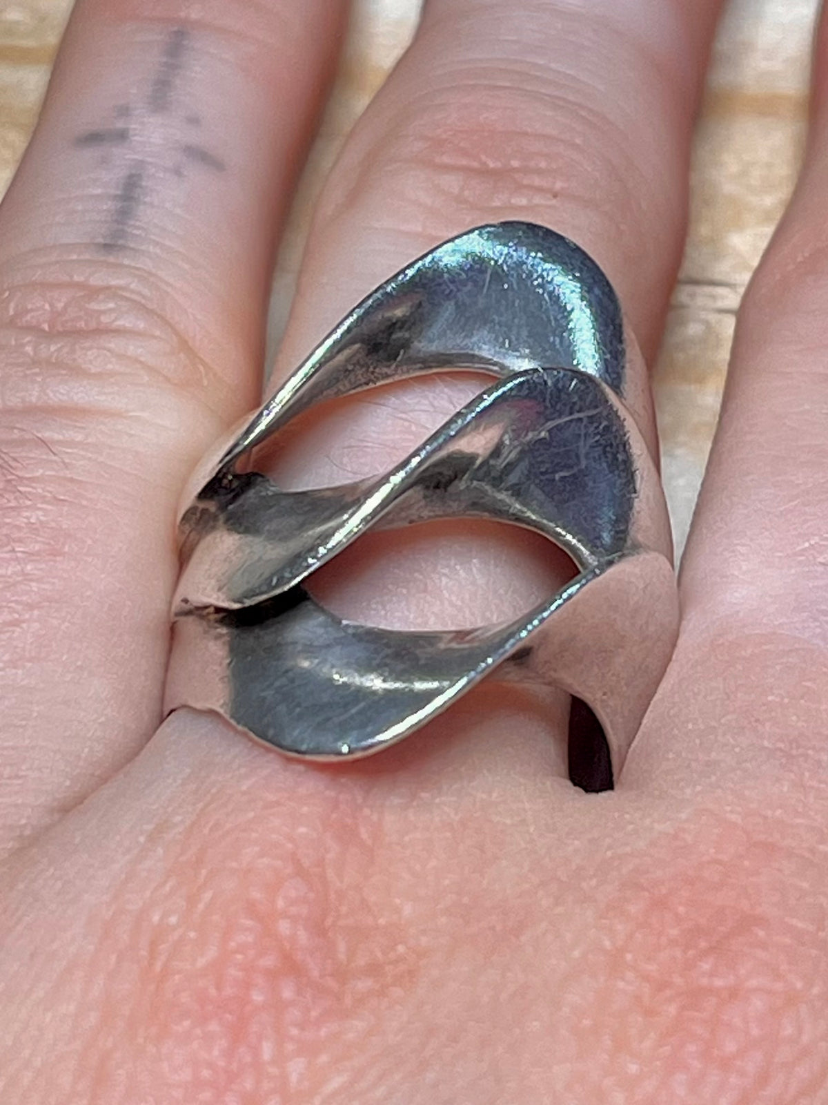 Chunky Sculpted Modernist 925 Sterling Silver Size Q Ring