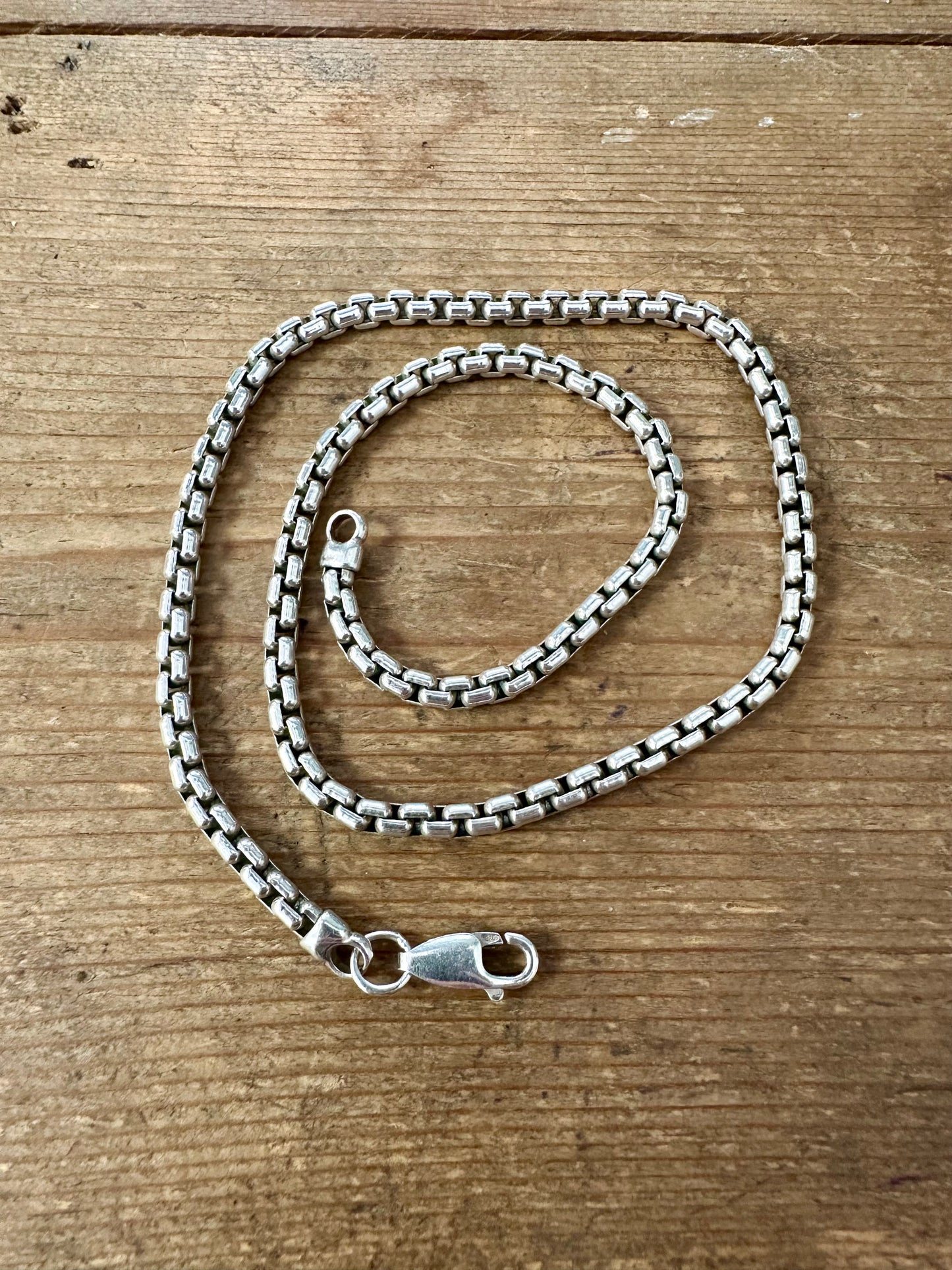 Vintage Square Link Chain Heavy 925 Silver 15.7 inch Necklace