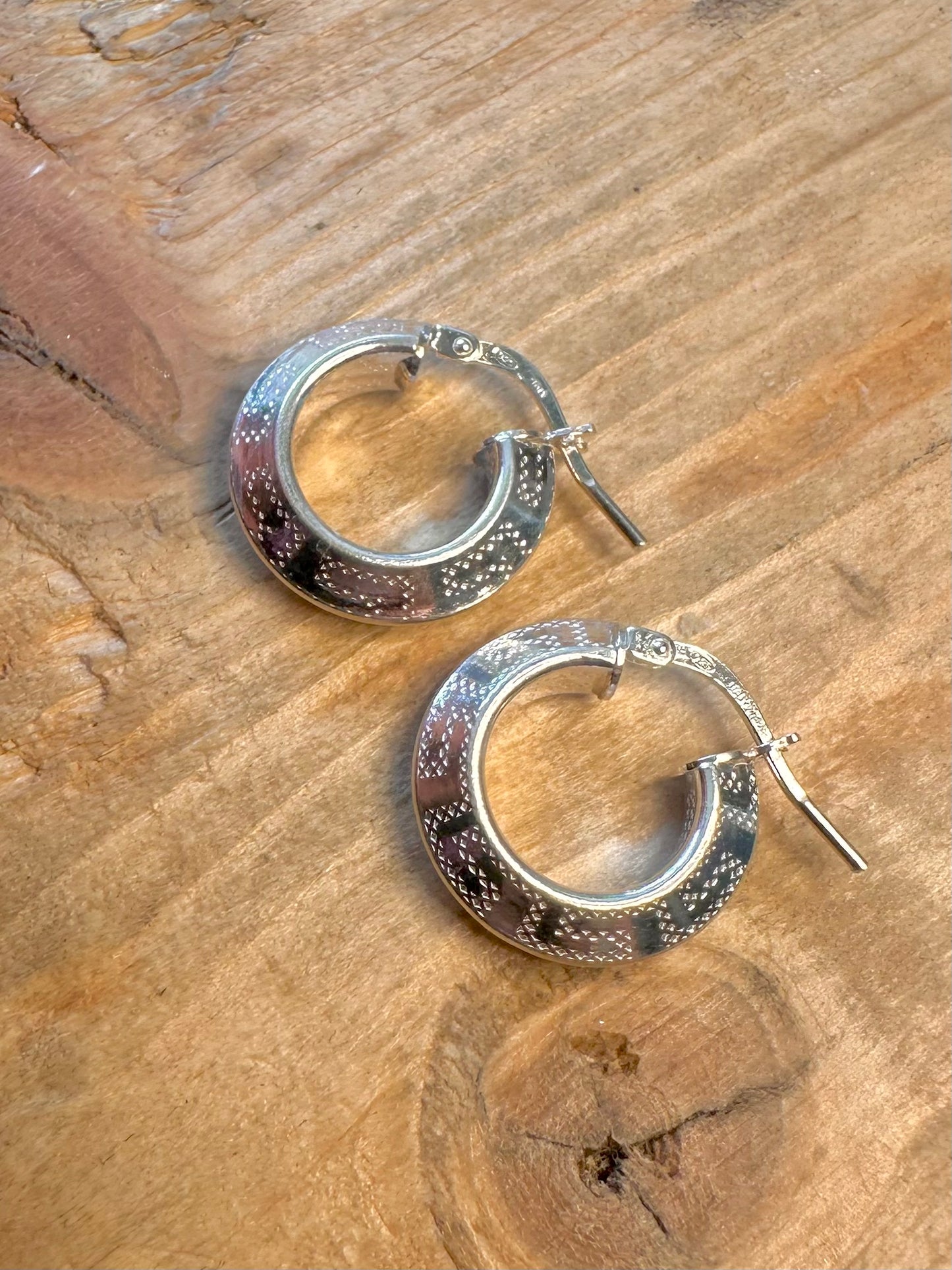 Greek Key Design Hoops Italian 925 Sterling Silver Earrings