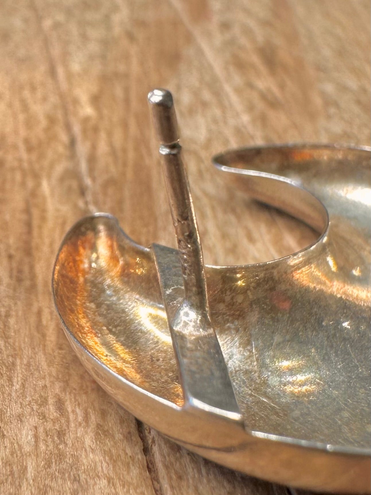 Modernist Moon Shaped Stud 925 Sterling Silver Earrings