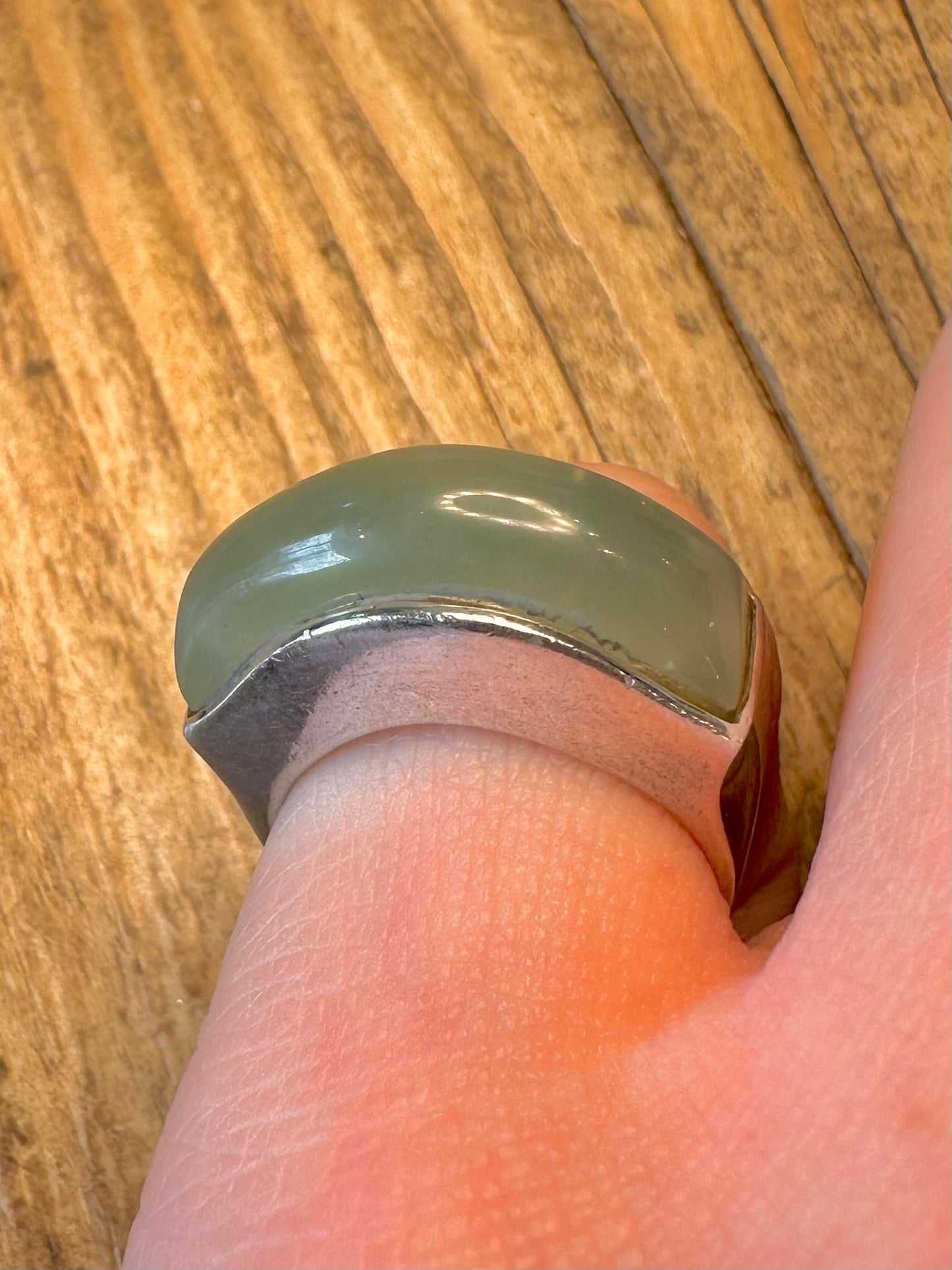 Jade Green Bar 925 Sterling Silver Size N Ring