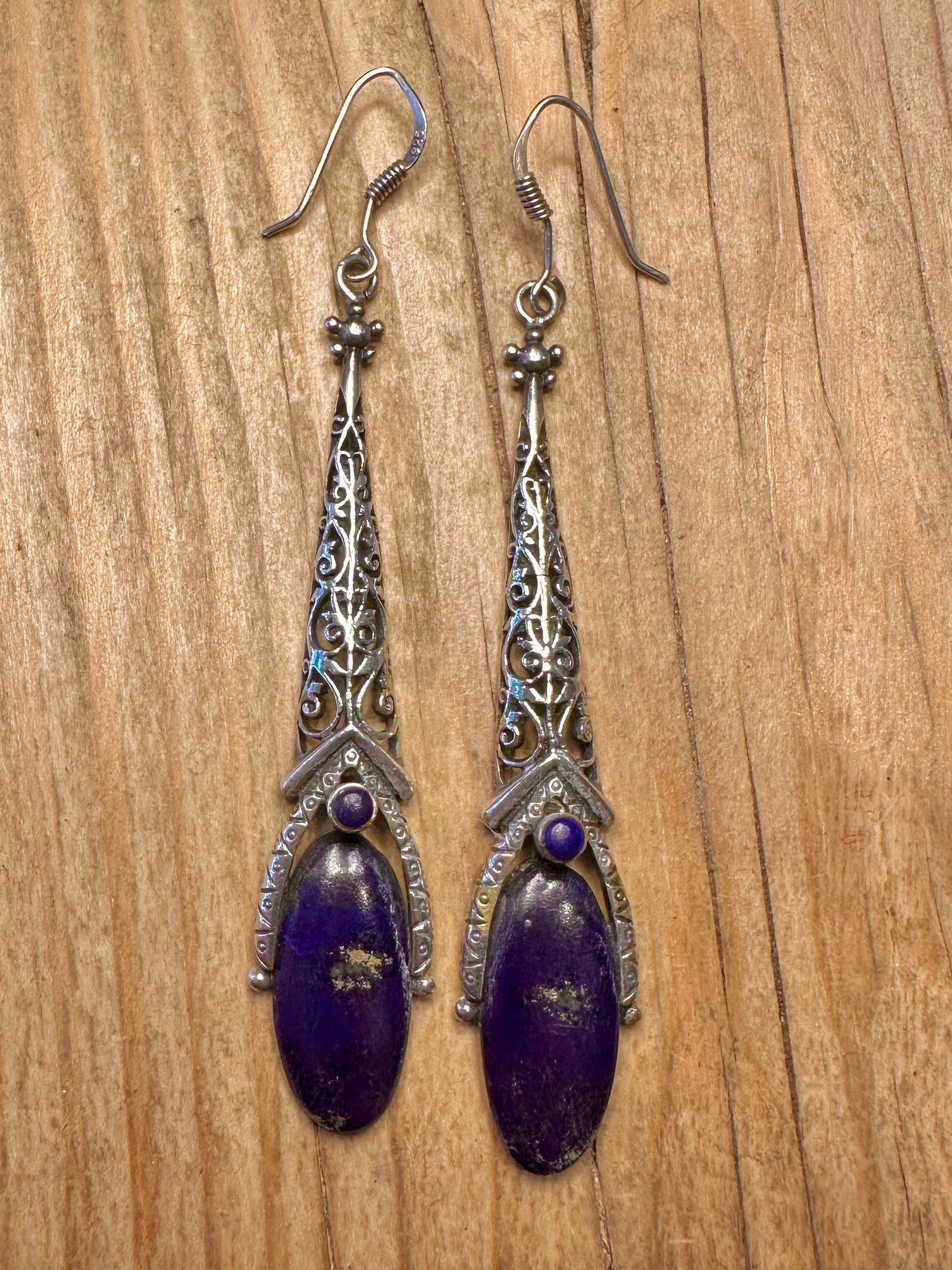 Vintage Lapis Ornate Lapis 925 Sterling Silver Earrings