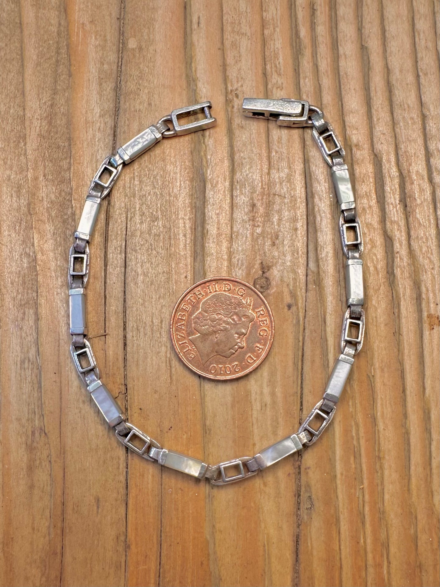 Mother of Pearl Rectangle 925 Sterling Silver 7.5 inch Bracelet