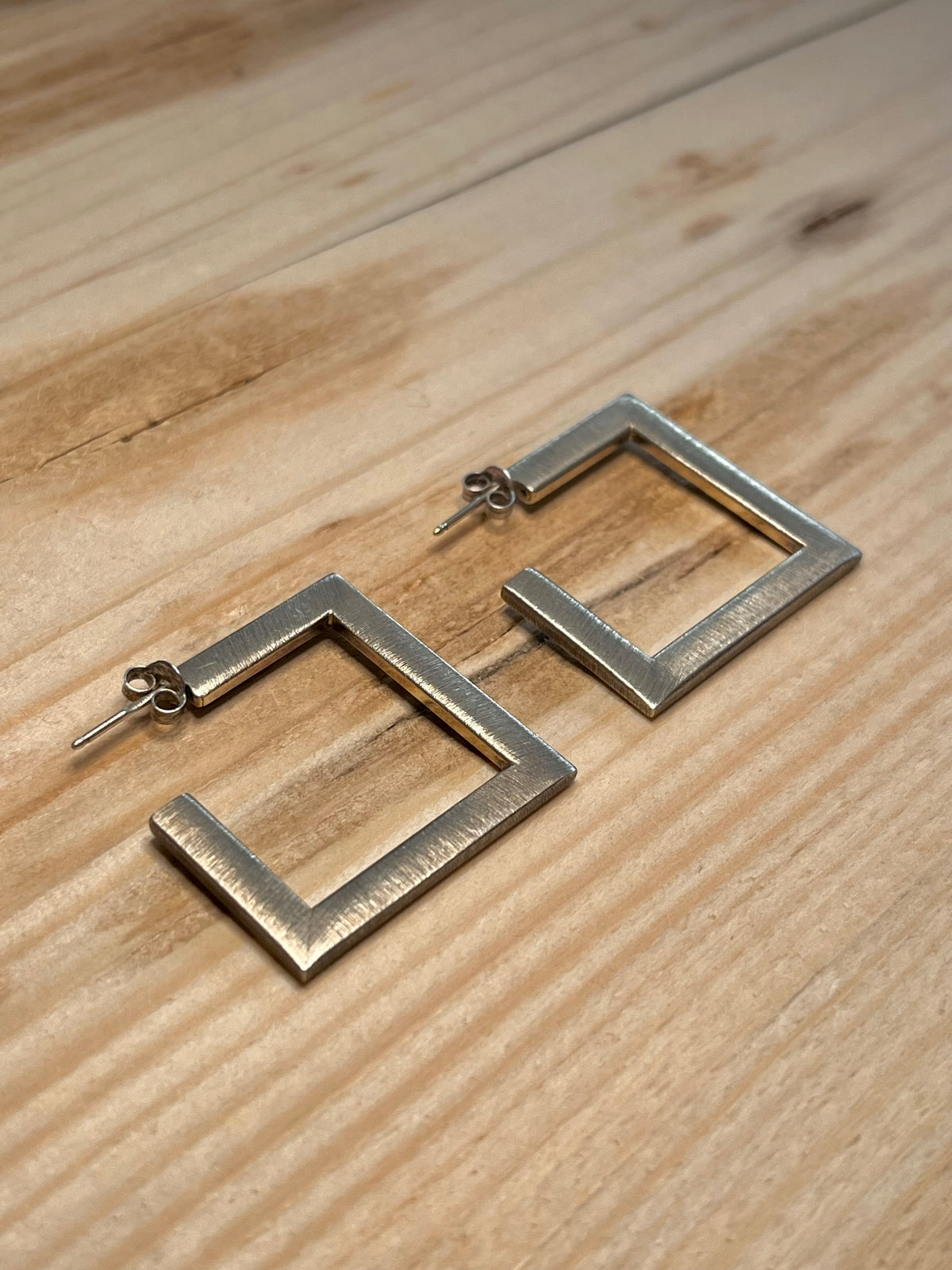 Textured Square Darker 925 Sterling Silver Hoop Earrings