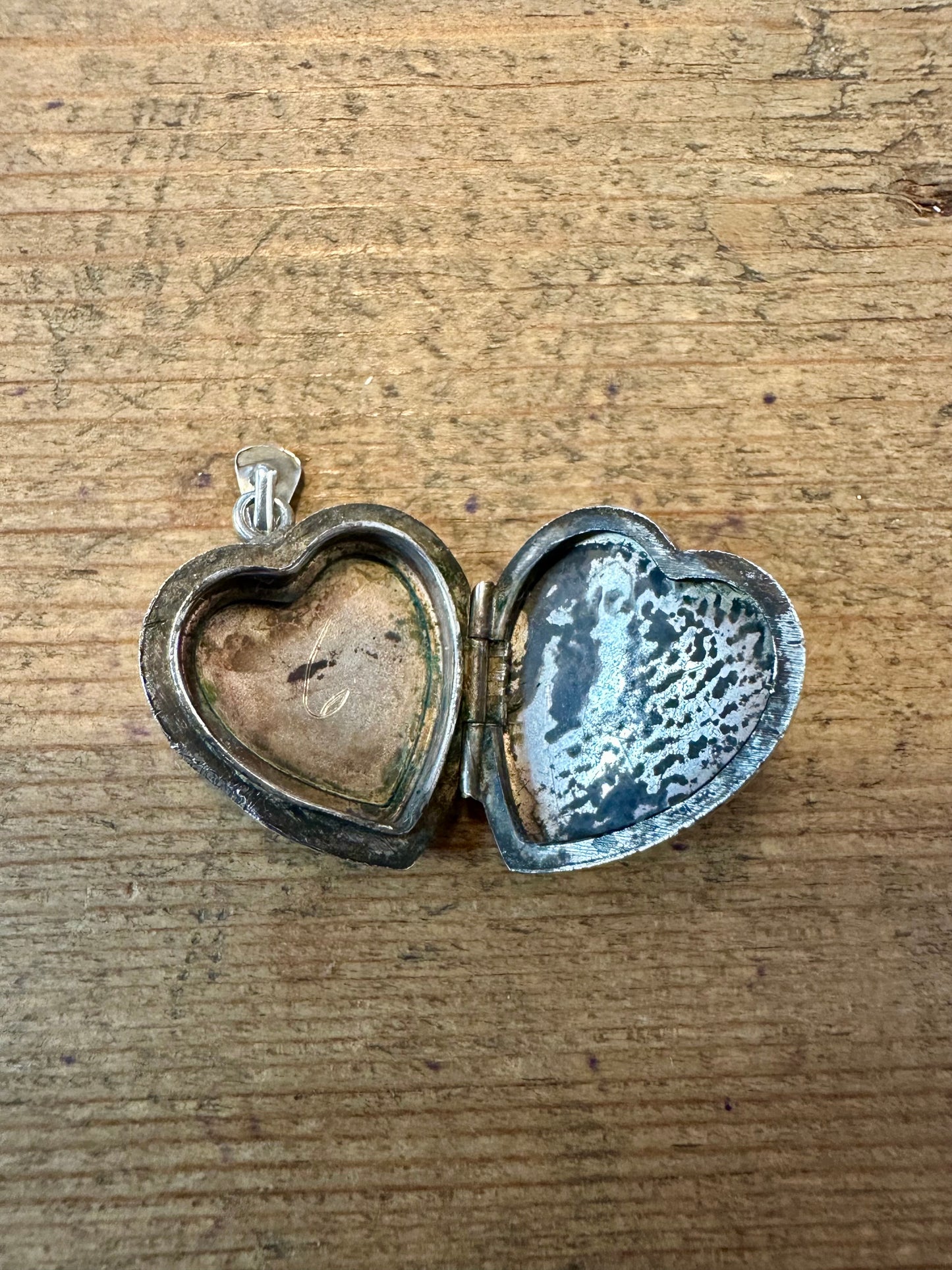 Vintage Heart Textured JS 1977 925 Silver Locket Pendant