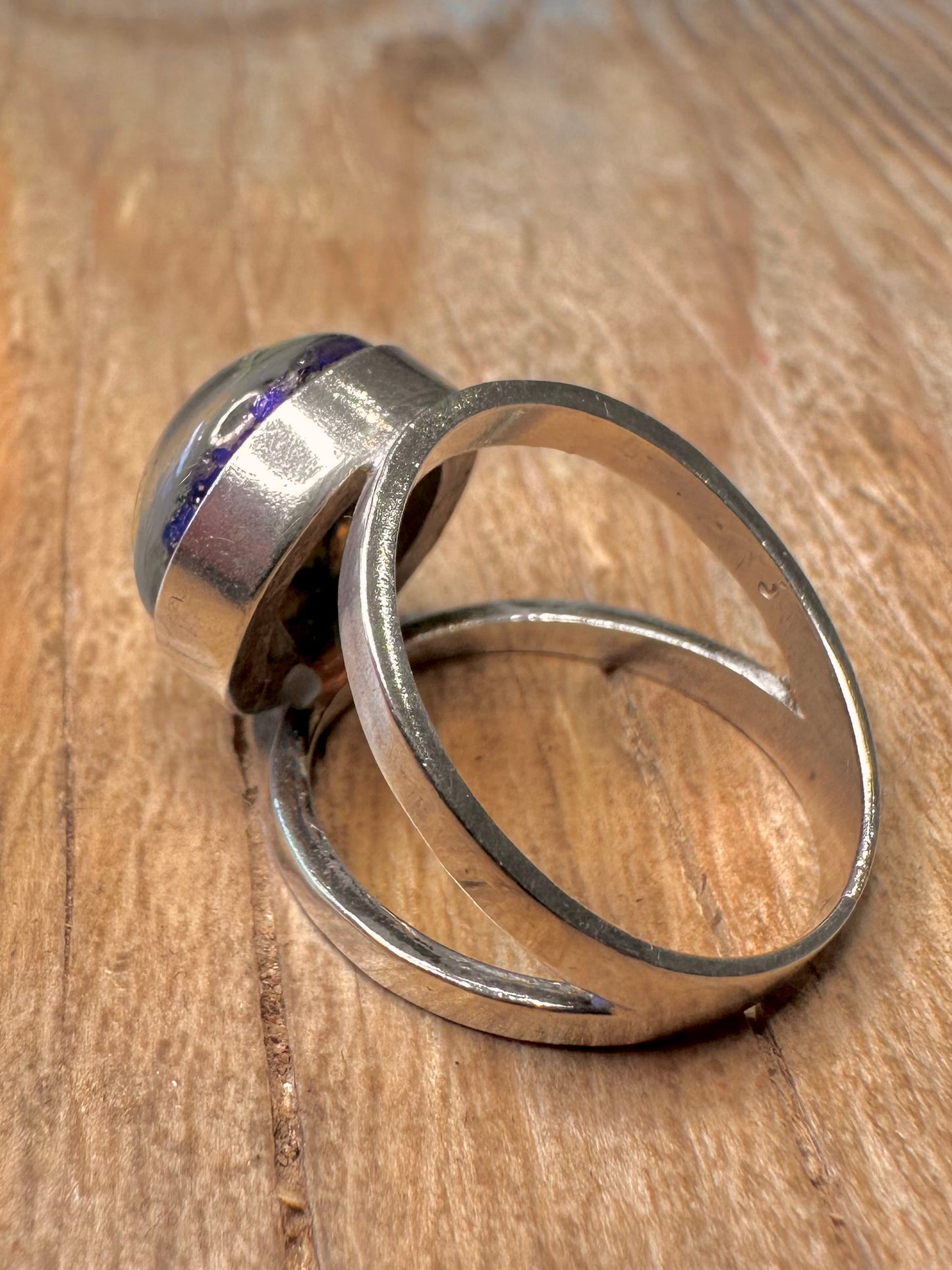 Vintage Millefleur Glass 925 Sterling Silver Size P Ring