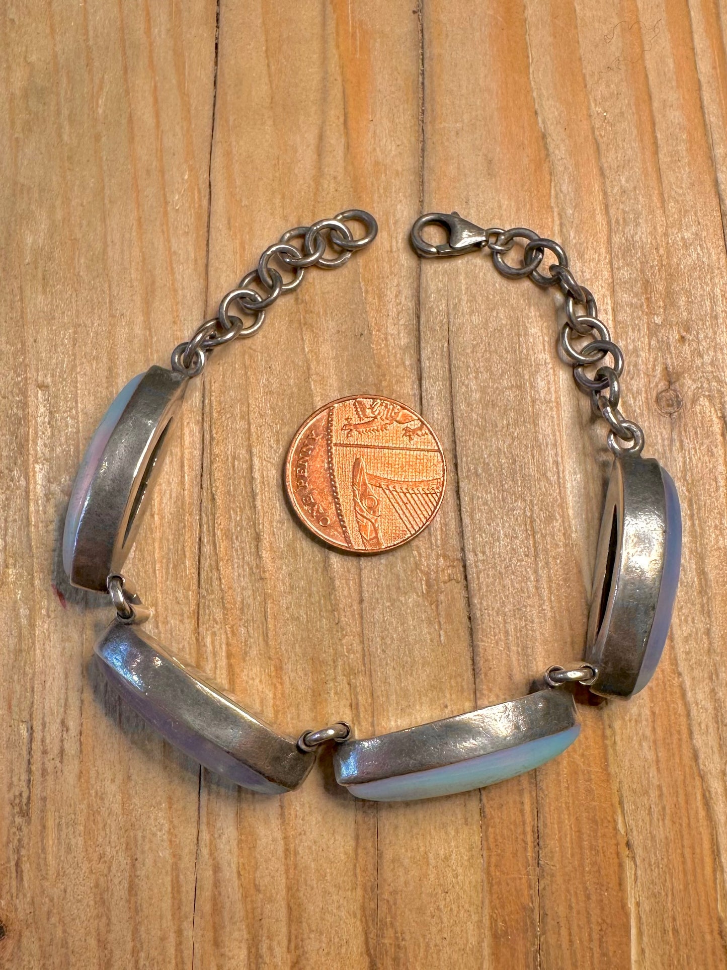 Vintage Opalite Long Oval 925 Sterling Silver 6.5 to 7.5 inch Bracelet