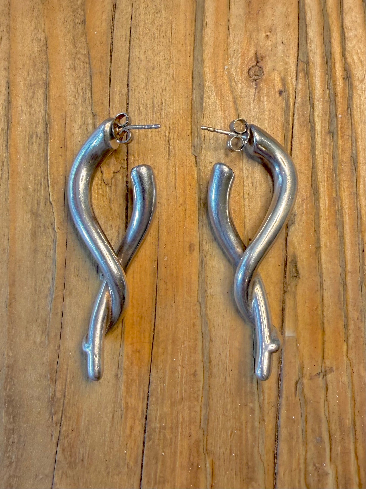 Abstract Twisted Interlocking 925 Sterling Silver Earrings