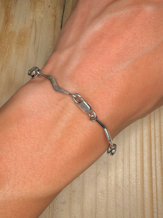 Blue Topaz Oval Zig Zag Link 925 Sterling Silver 7.25 inch Bracelet