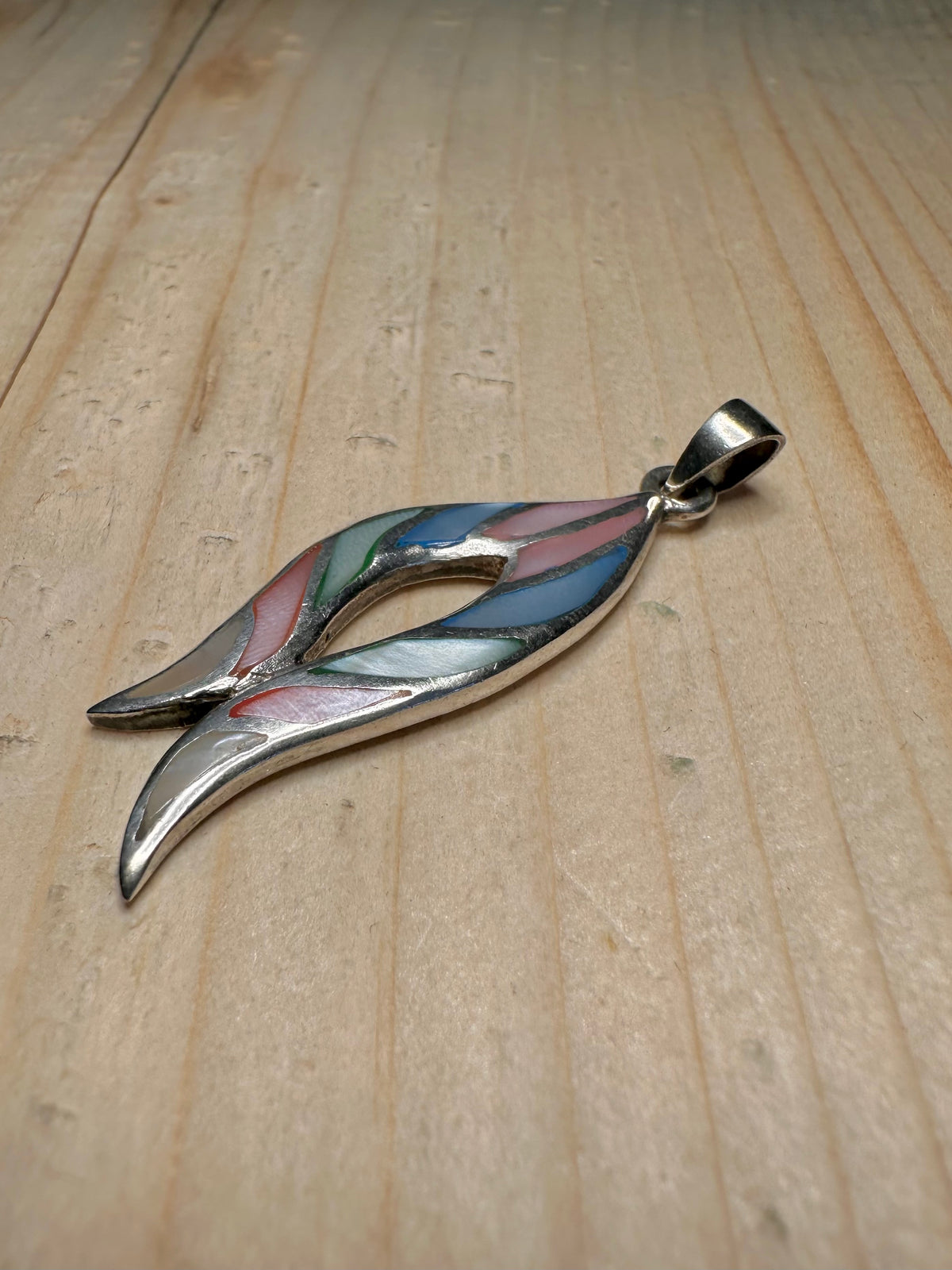 Curved Pastel Mother of Pearl 925 Sterling Silver Pendant