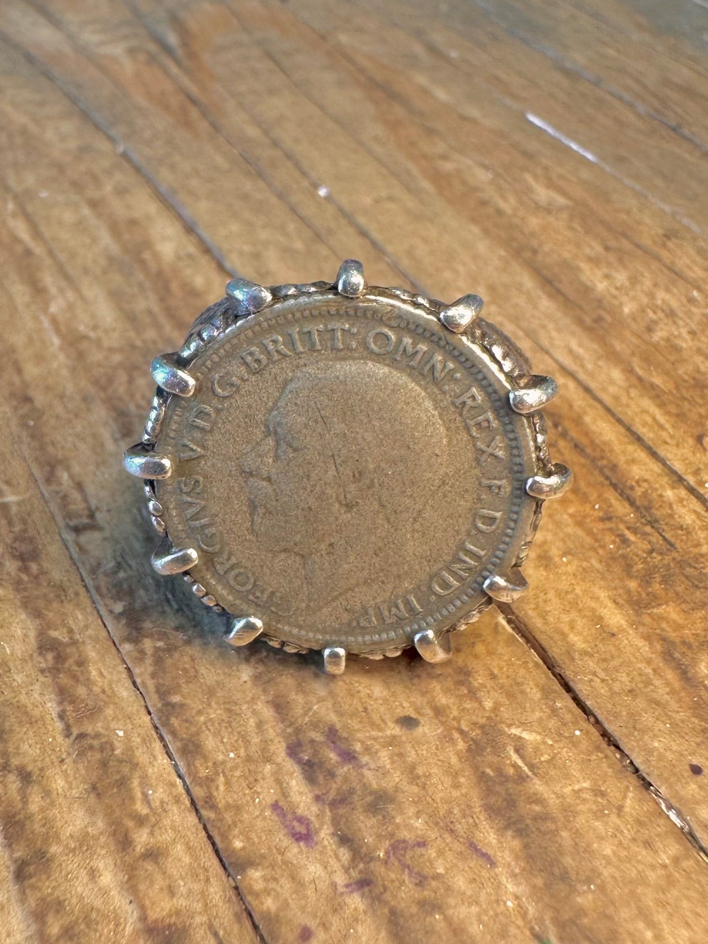 Six Pence 1929 Decorative Mount 925 Sterling Silver Size S Ring