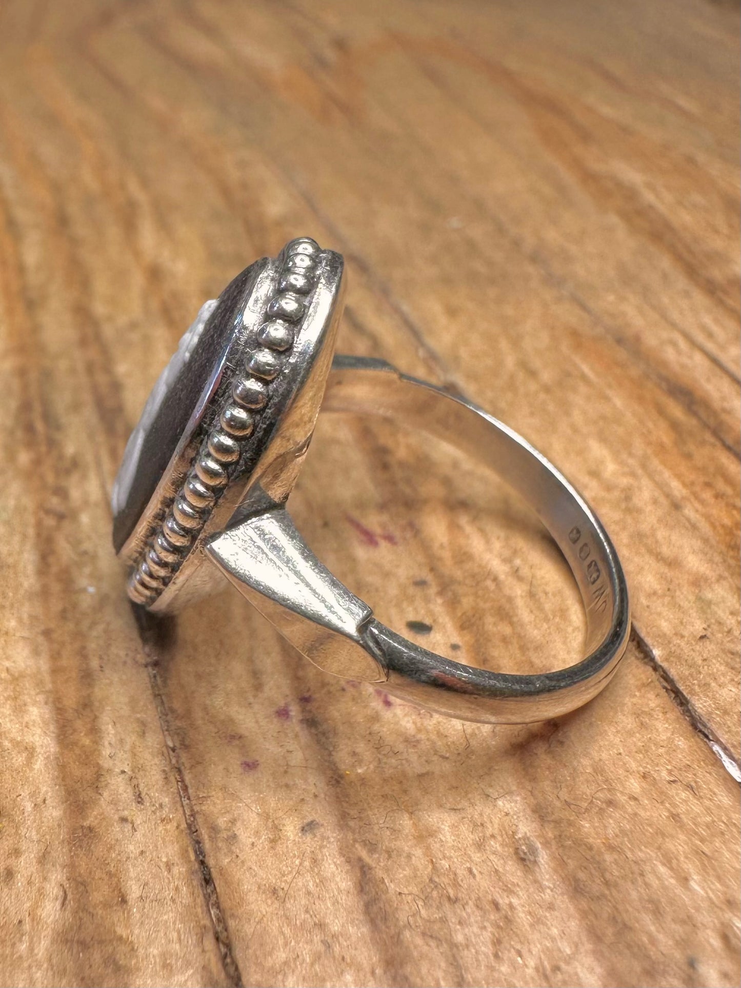Vintage 1975 Black Cameo Wedgwood Made in England 925 Sterling Silver Hallmarked Size L1/2 Ring