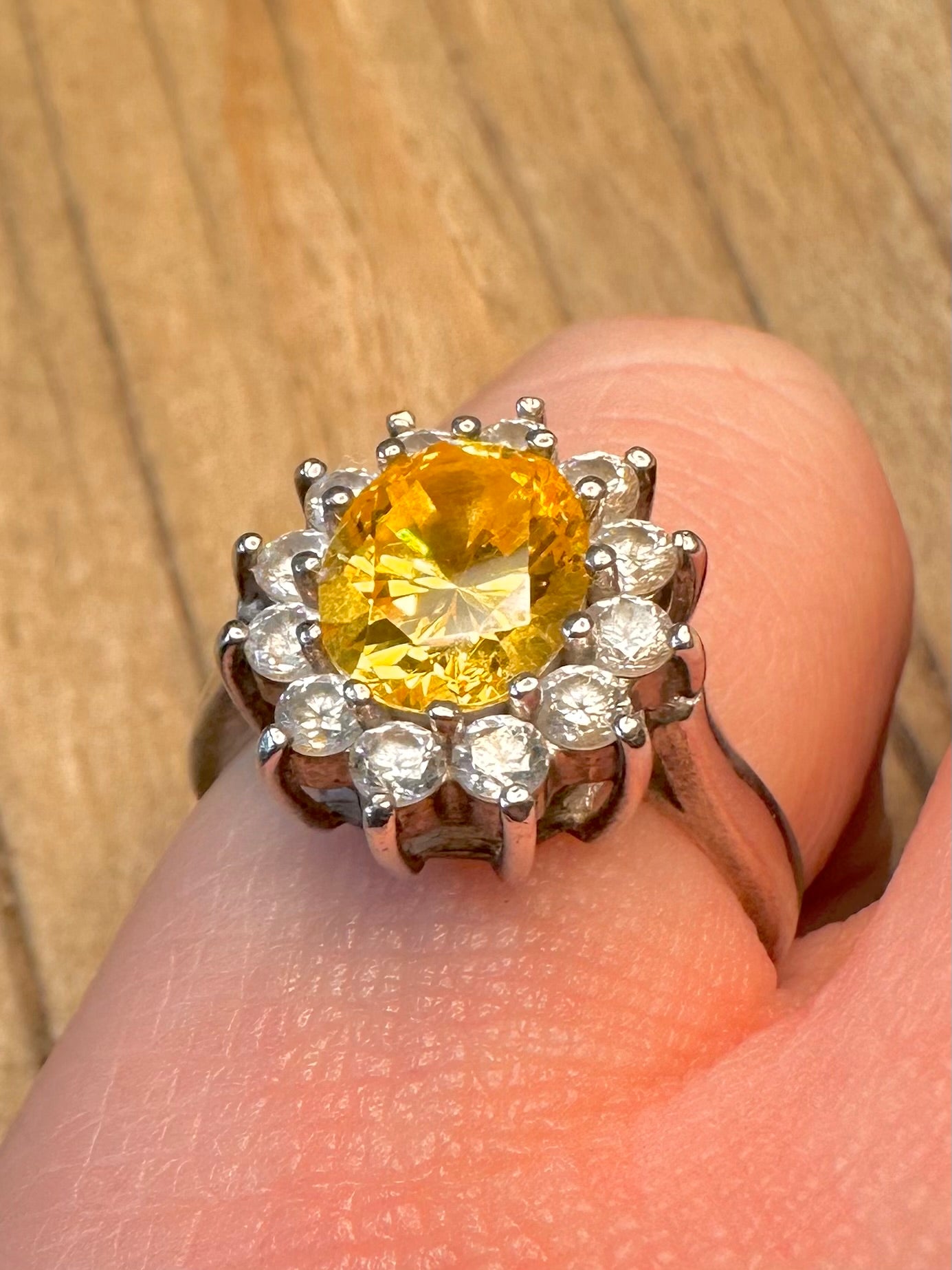 Vintage Yellow and White CZ 925 Sterling Silver Size M Ring