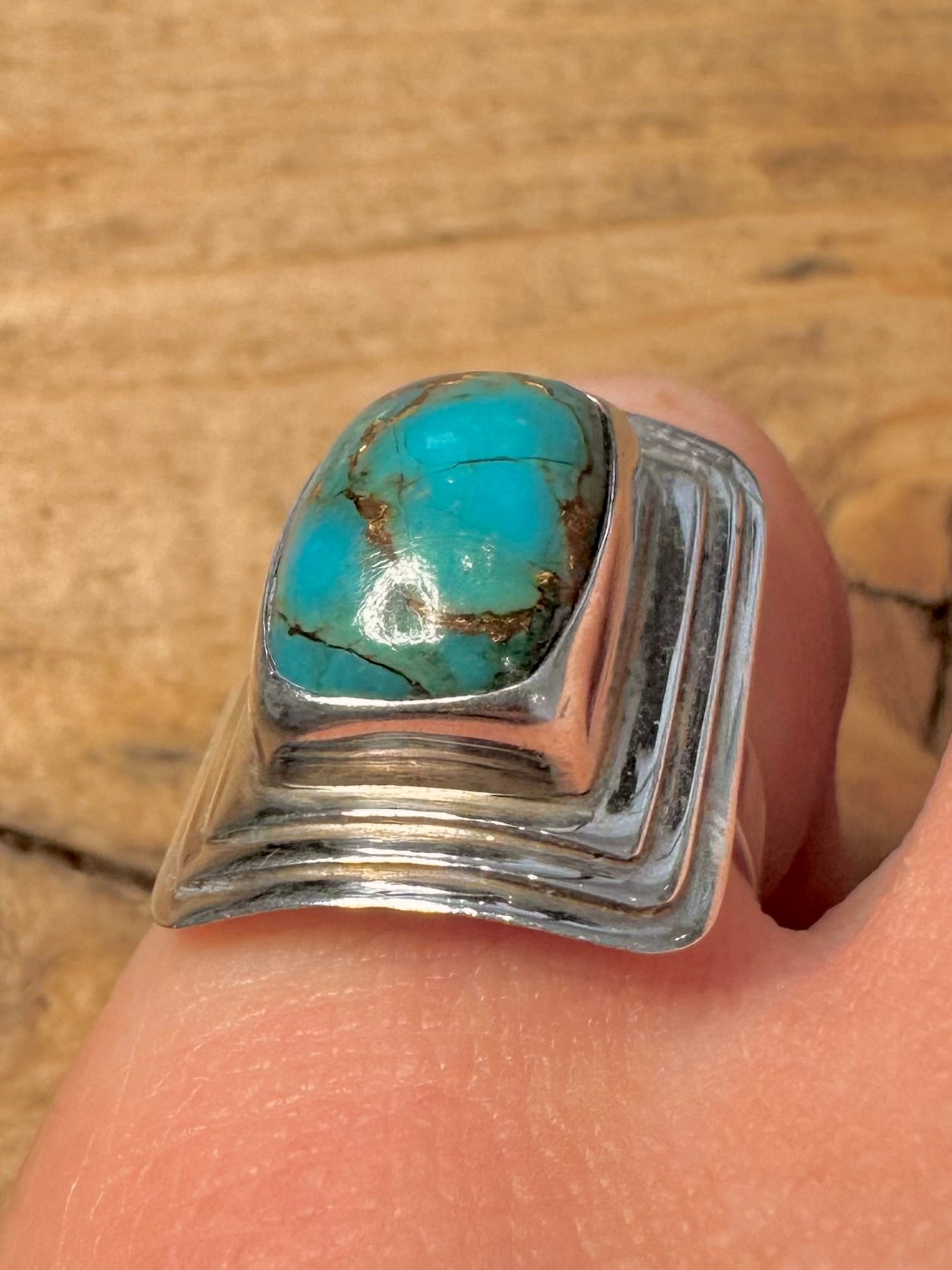 Vintage Square Turquoise 925 Silver Size K Ring