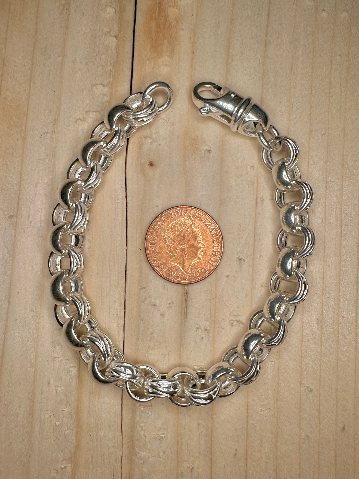 Chunky Patterned Belcher Link 925 Sterling Silver 7.25 inch Bracelet